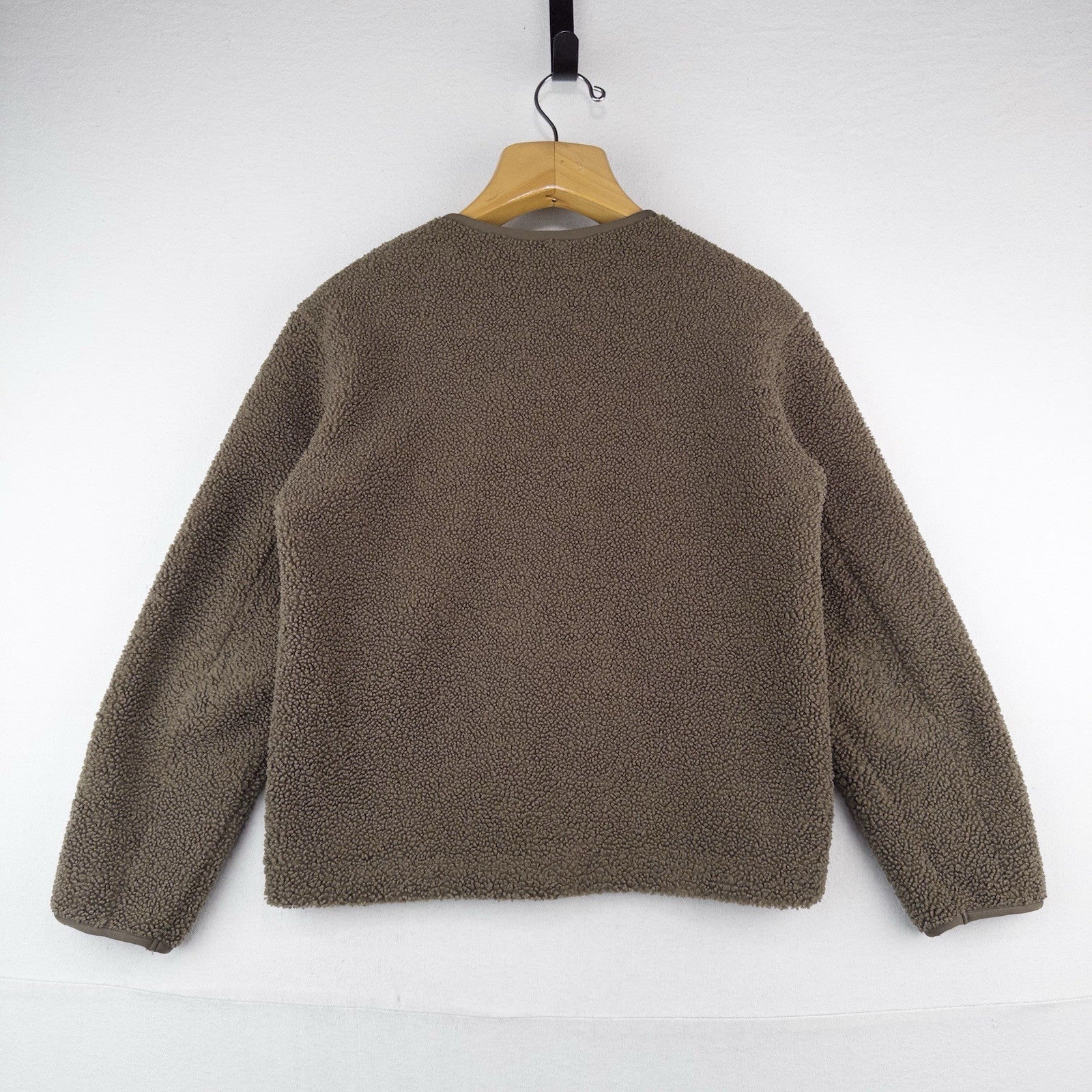 Uniqlo Pile Fleece Military Crew Cardigan Sweater Jacket Coffee Brown Small (38)