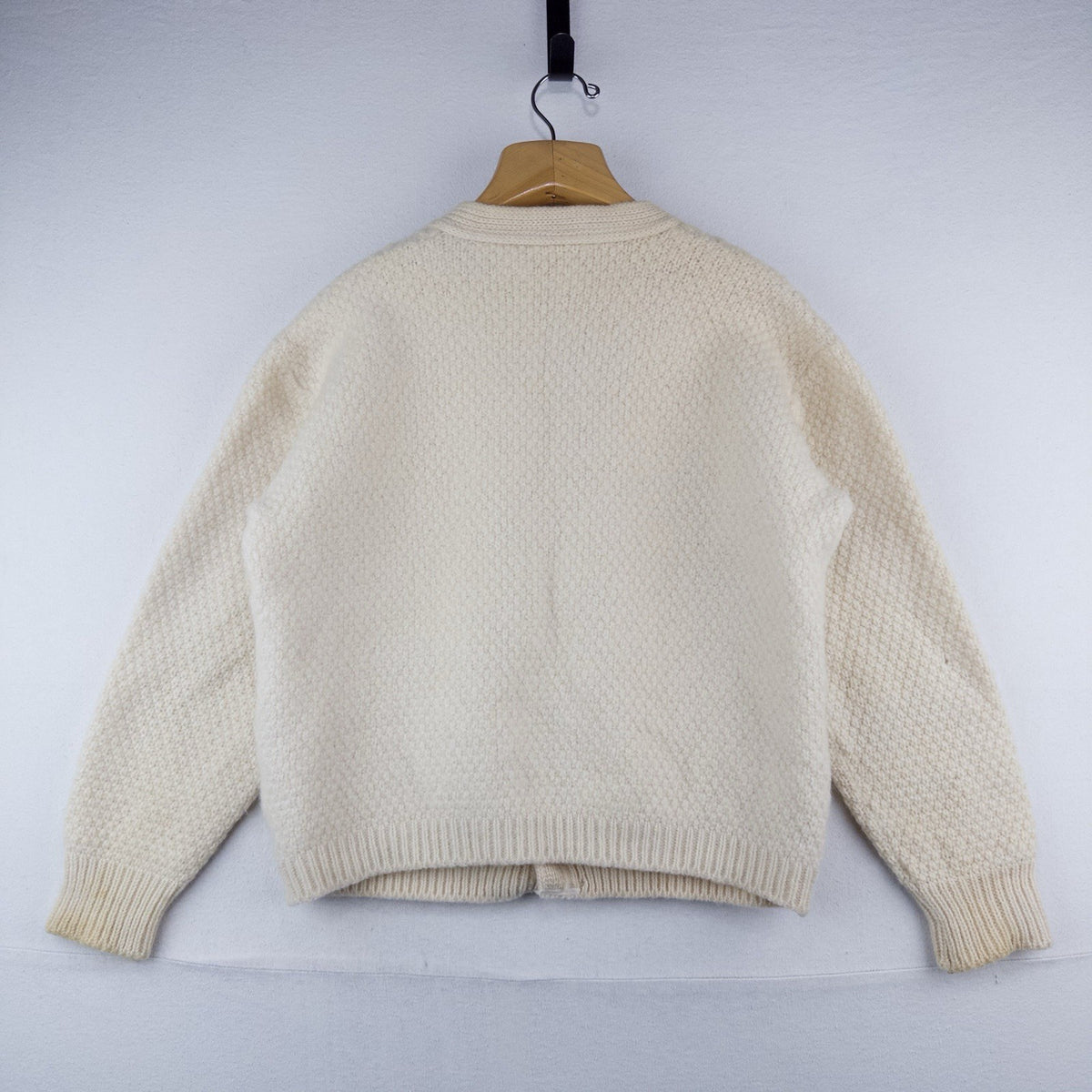70’s Vtg St Michael Aran Chunky Knit Cardigan Fisherman Wool Cream L *Distressed