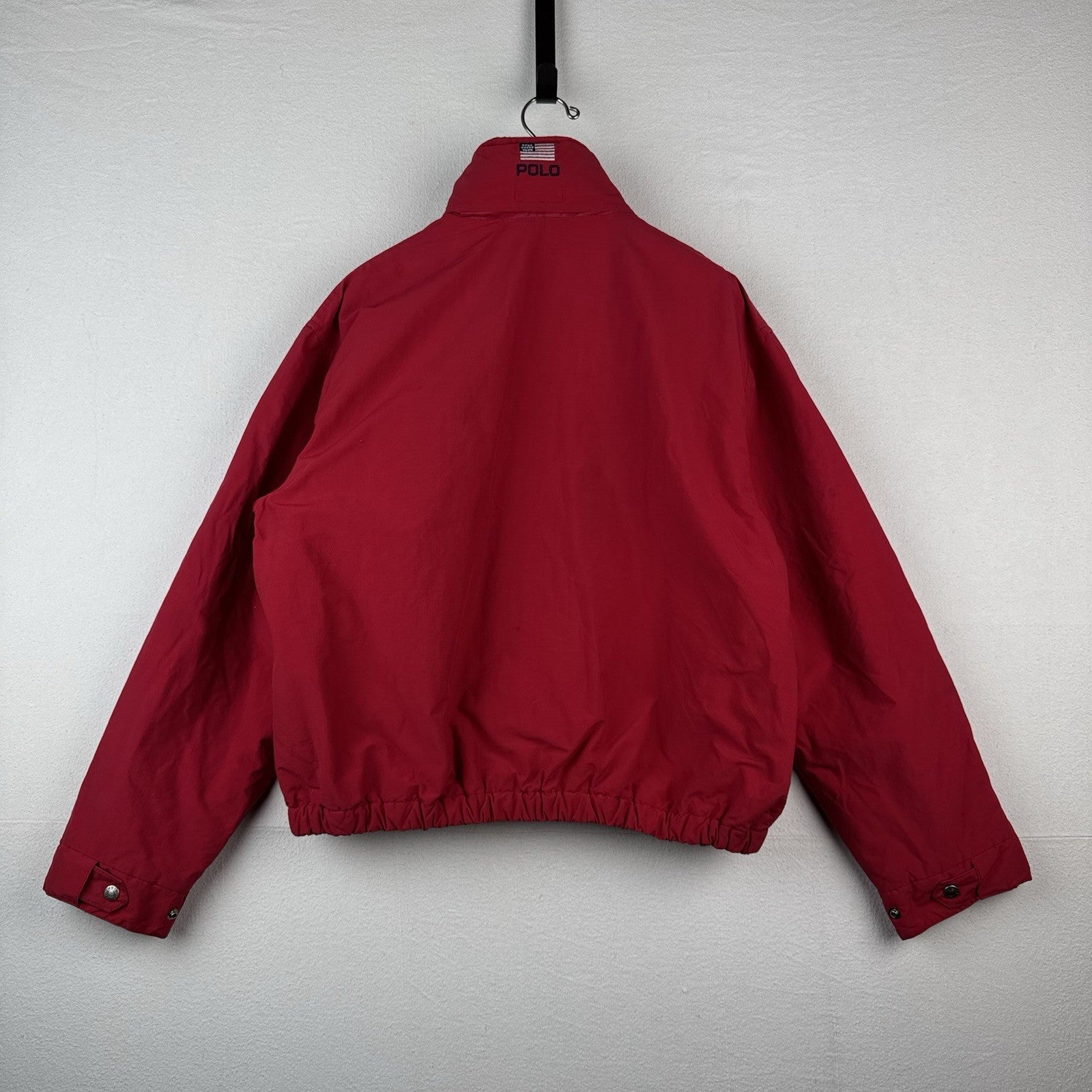 90’s Vtg Polo Ralph Lauren Jacket Men’s L Red A-2 Bomber Fleece Stowaway Hood