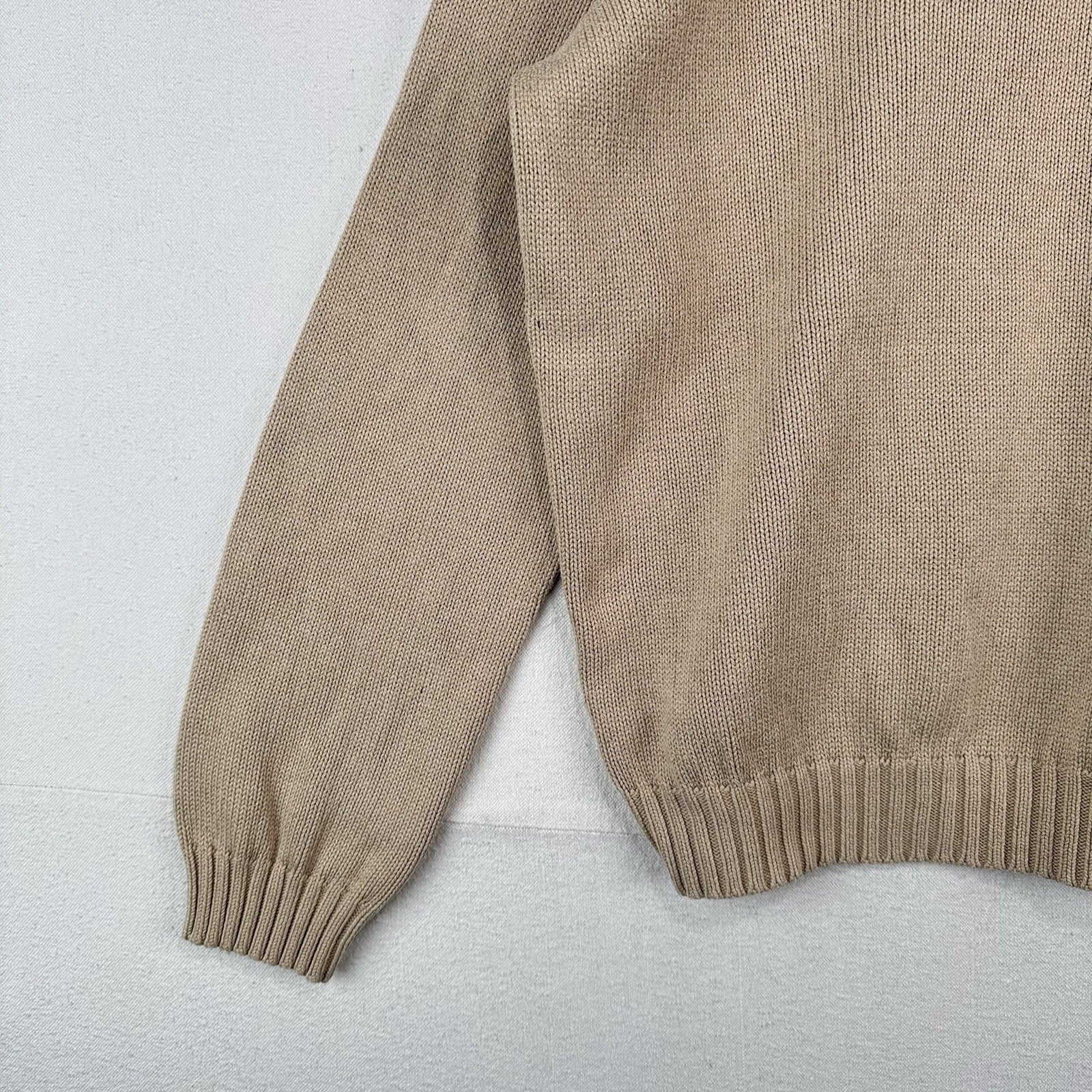 90’s Vintage Polo Ralph Lauren Men’s L Tan Camel Brown Knit Sweater 100% Cotton