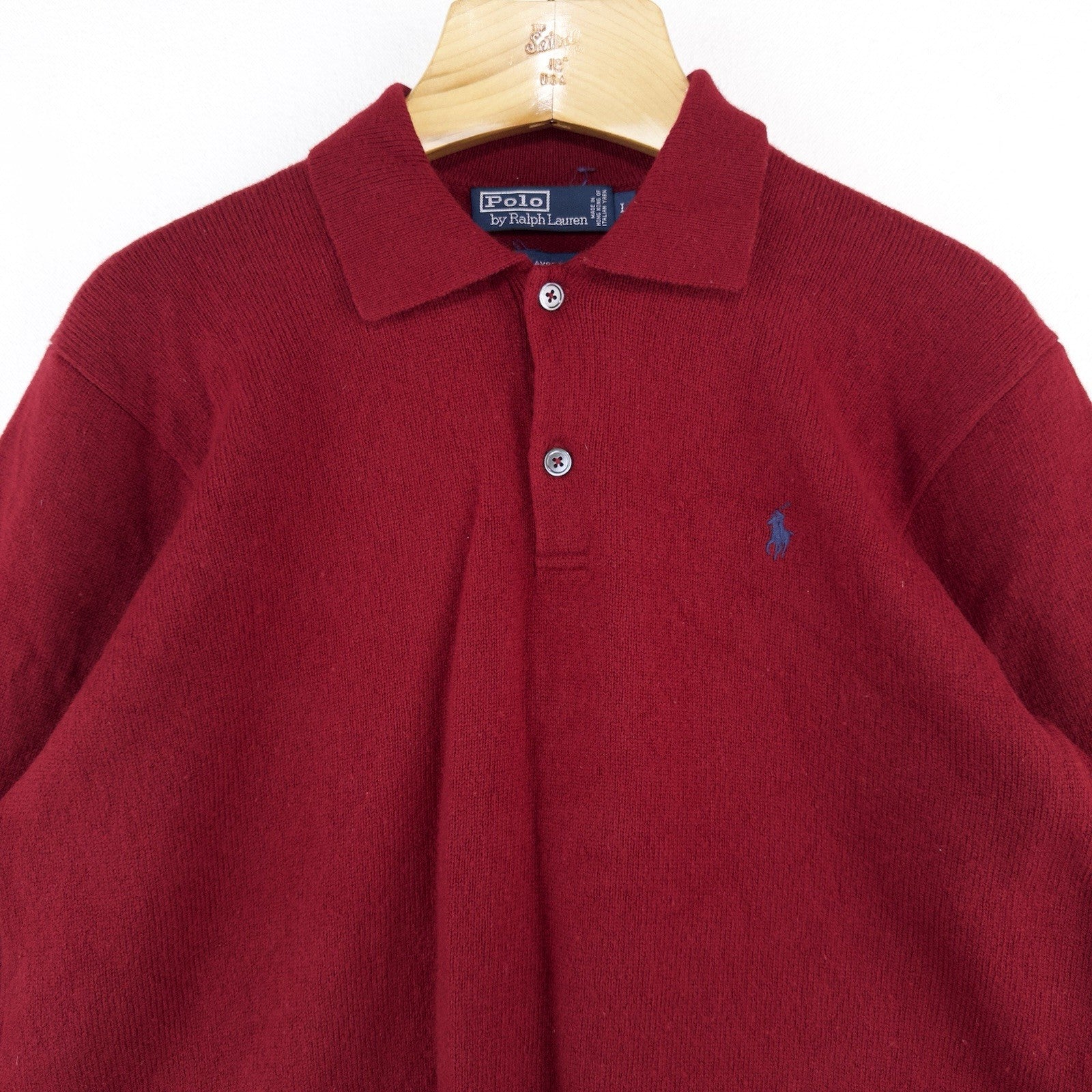 90’s Vtg Polo Ralph Lauren Lambswool Collared Sweater Wine Red Men’s L