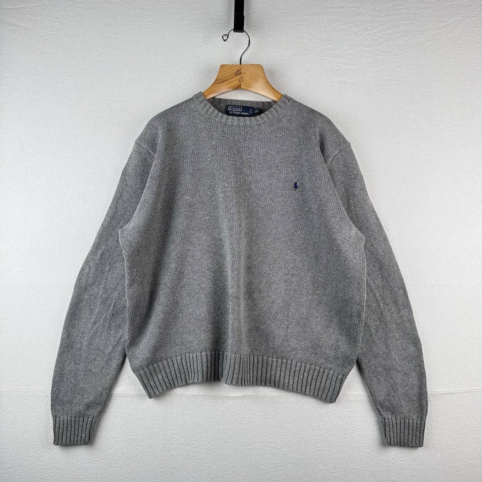 90’s Vintage Polo Ralph Lauren Knit Sweater Men’s 2XL Gray Cotton Crew Neck