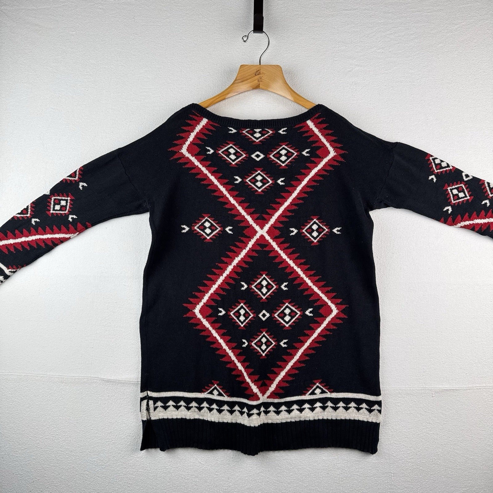 Ralph Lauren Women’s Large Blue Red Southwestern Geometric Tunic Sweater Cotton