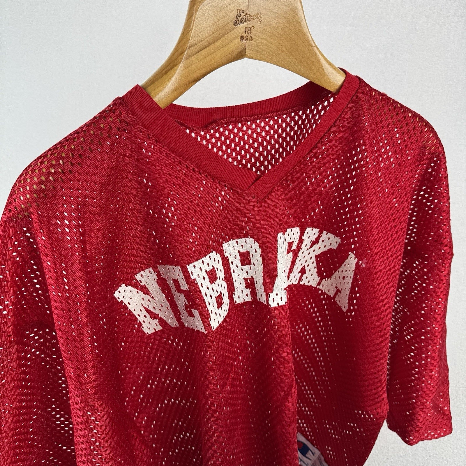 90’s Vintage Champion Nebraska Men’s L Football Practice Jersey Cropped Fishnet