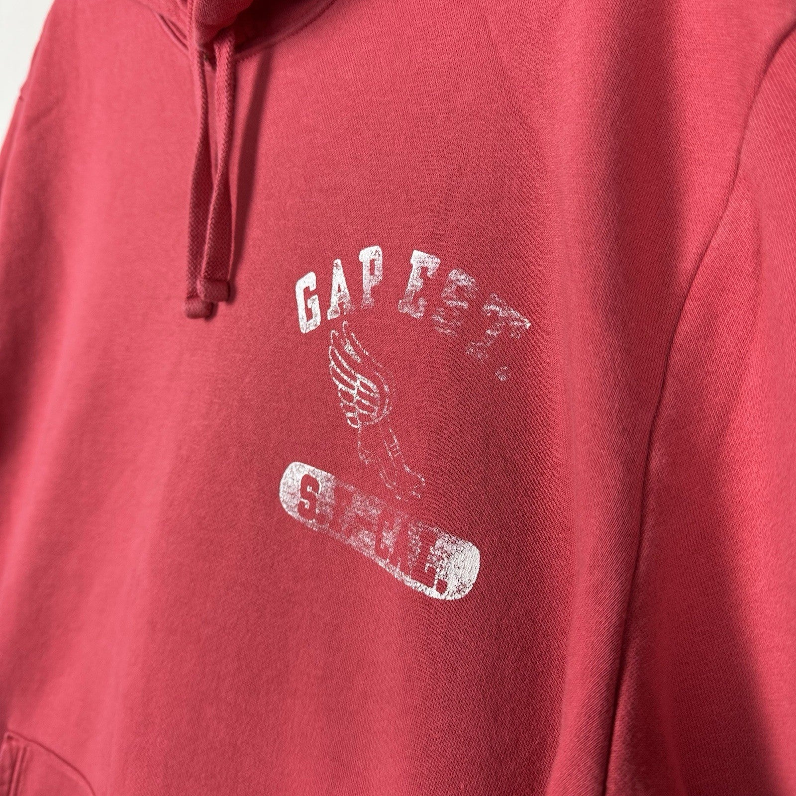 Gap Soft Fleece Track Logo California Hoodie Sweatshirt Red Men’s XL Distressed