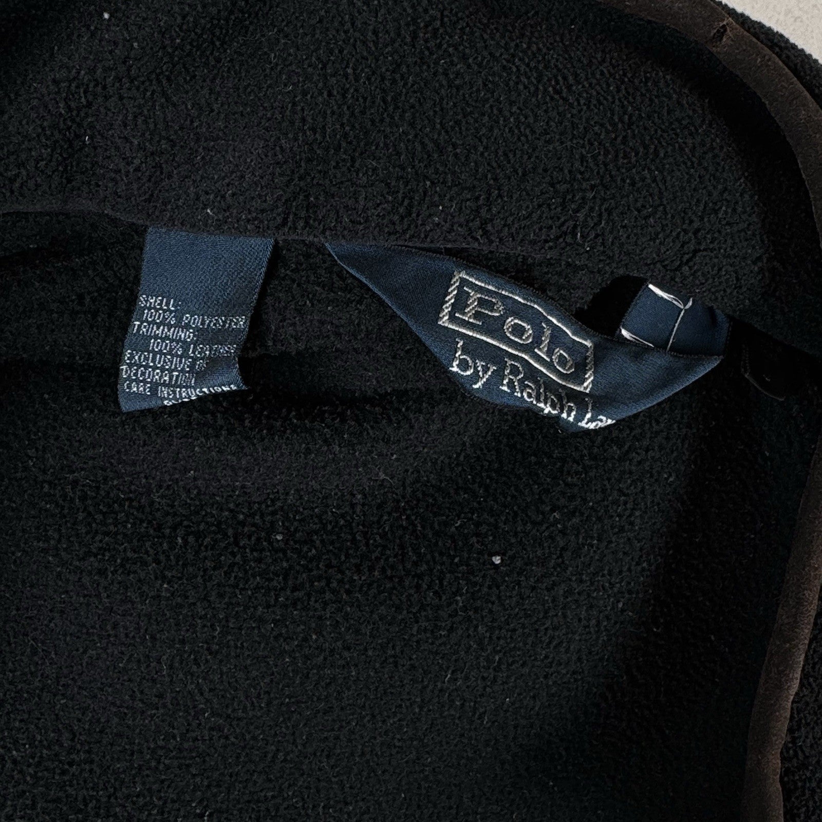 Vintage Polo Ralph Lauren Fleece Leather Trim Men’s Black L Jacket Distressed*