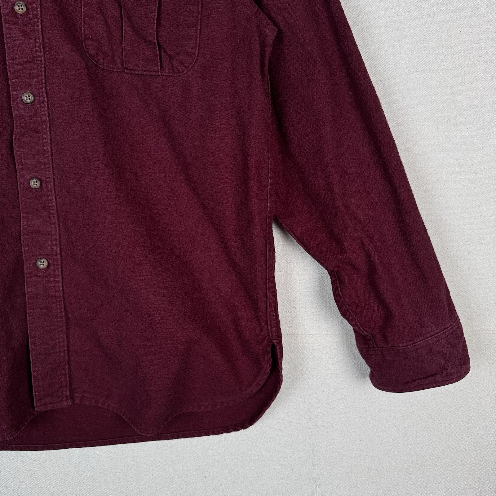 Vintage Eddie Bauer Men’s Large Burgundy Red Heavy Flannel Chamois Made USA