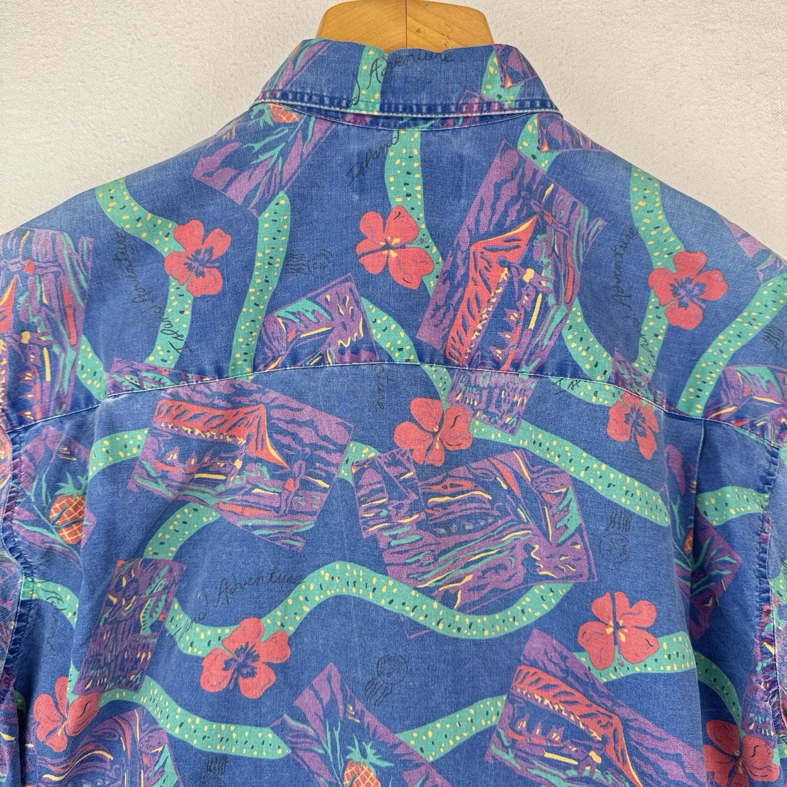 90's Vtg American Eagle Hawaiian Shirt Men's L Oversized Floral Made In USA Rare