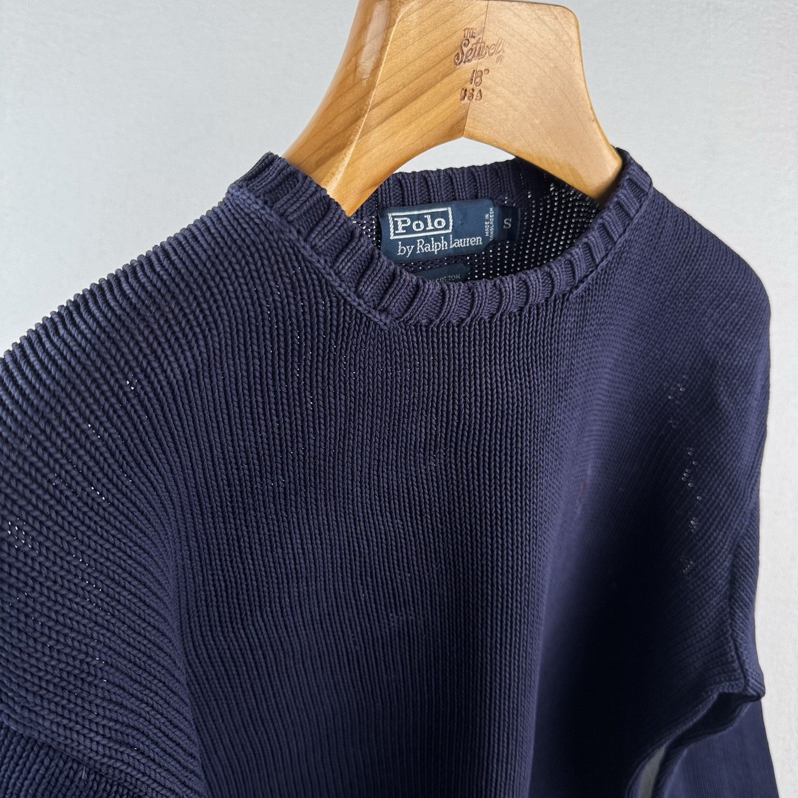 90's Vintage Polo Ralph Lauren Sweater Men's S Navy Blue Knit Crewneck Blue Pony