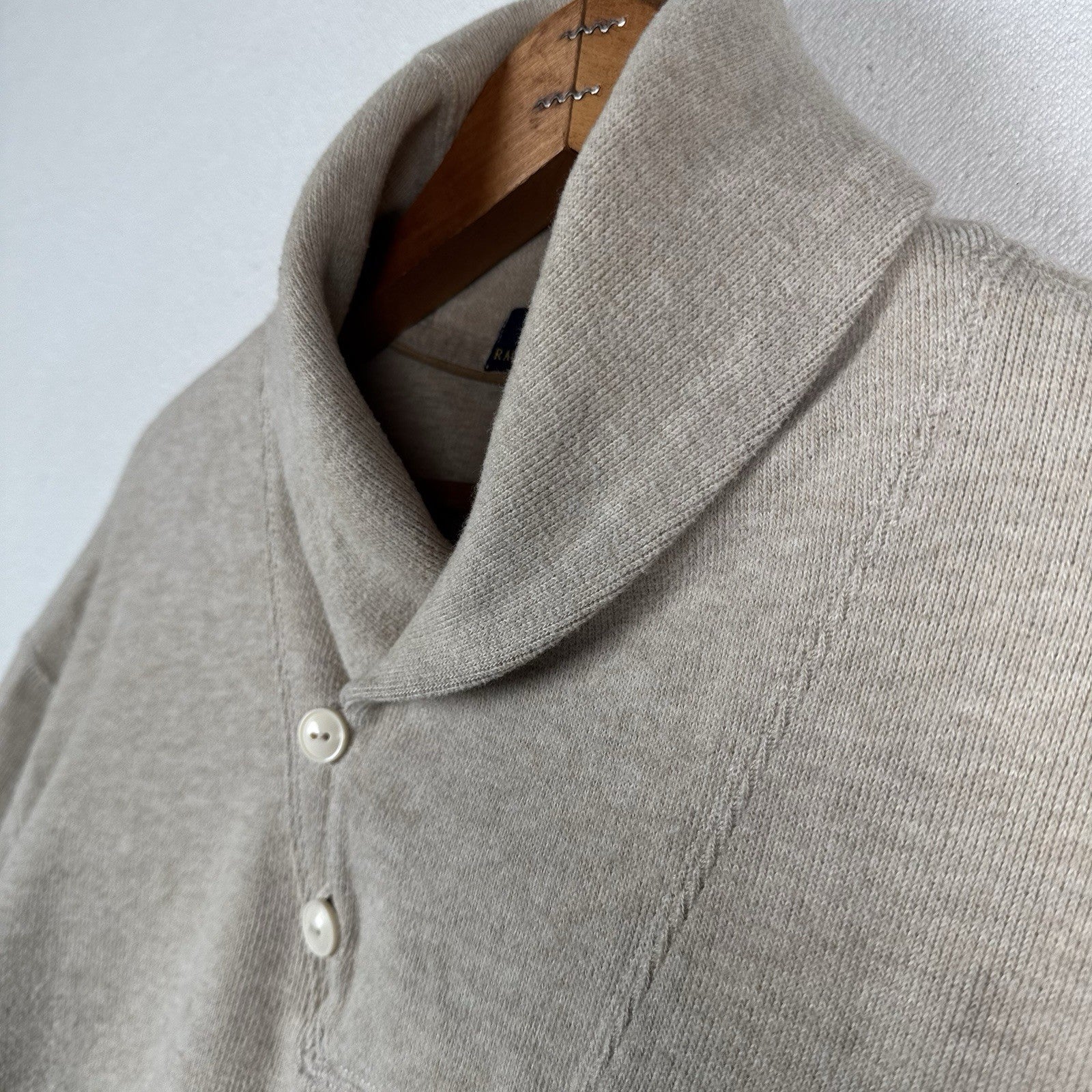 Polo Ralph Lauren Soft Pullover Sweater Button Shawl Collar Beige Men's Size XL