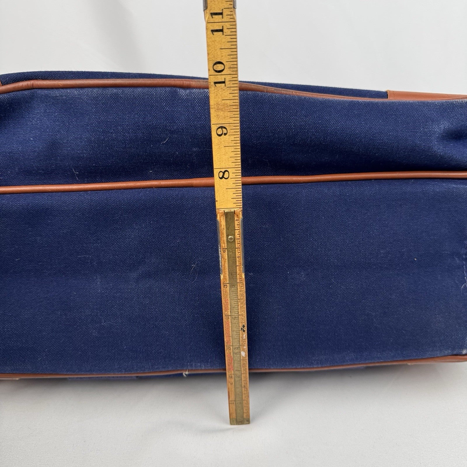 Vtg Lands End Square Rigger Weekender Bag Navy Blue Canvas Leather Luggage 20”