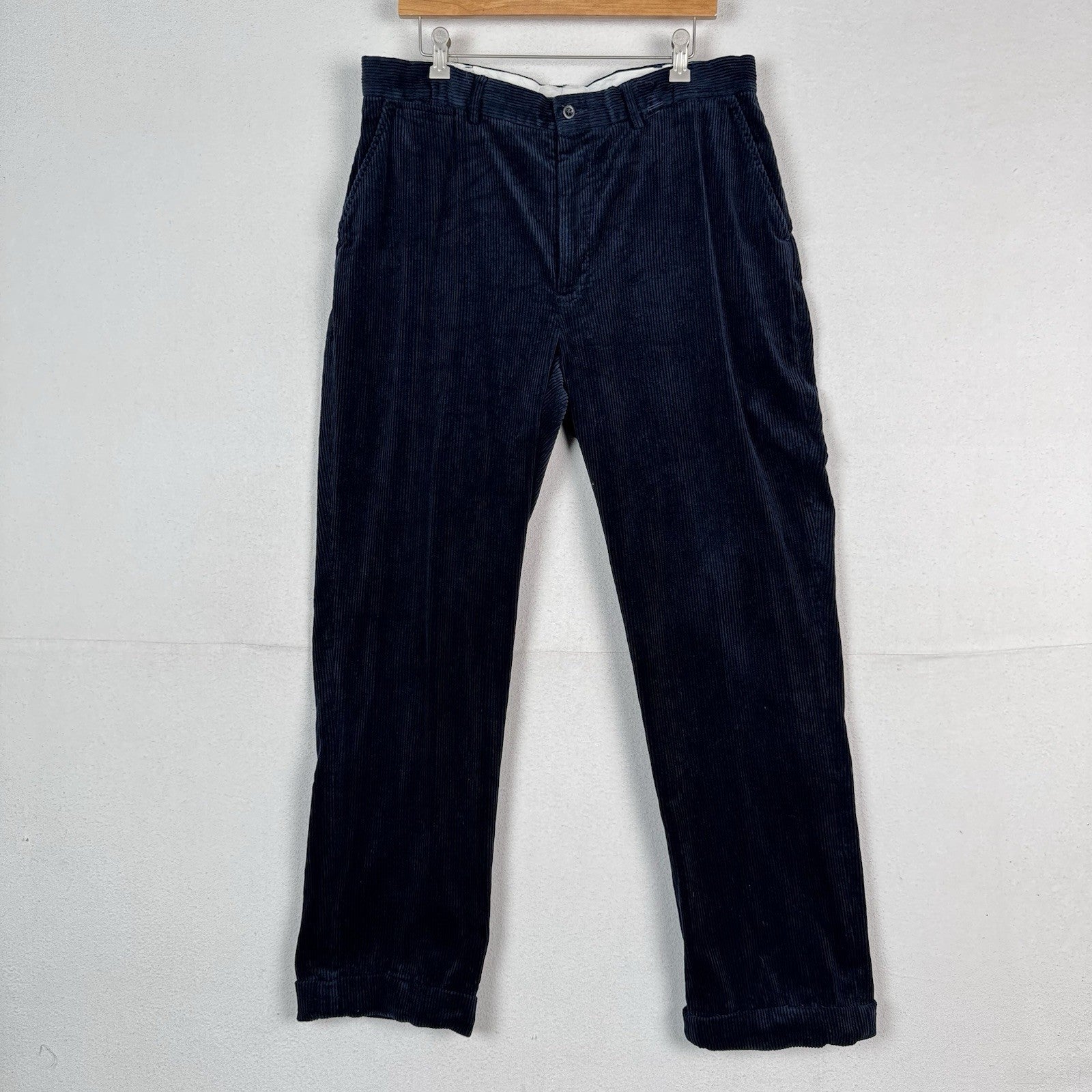 Vintage Polo Ralph Lauren Pants Mens 36x30 Navy Blue Thick Corduroy Baggy Cuffed