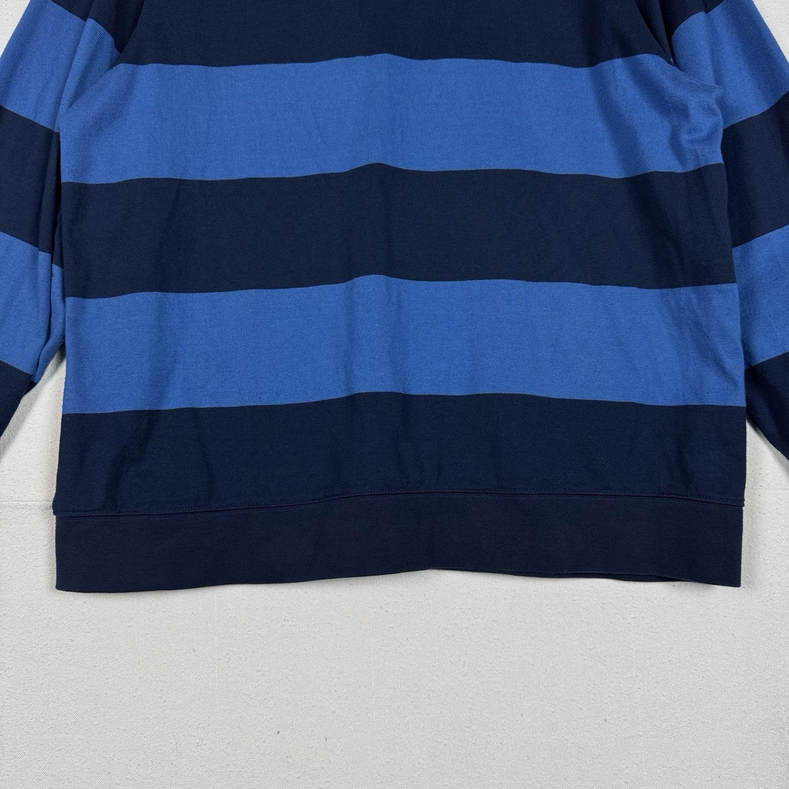LL Bean Men's Bean's Vintage Soft Rugby, Mockneck, Stripe Sz L Blue