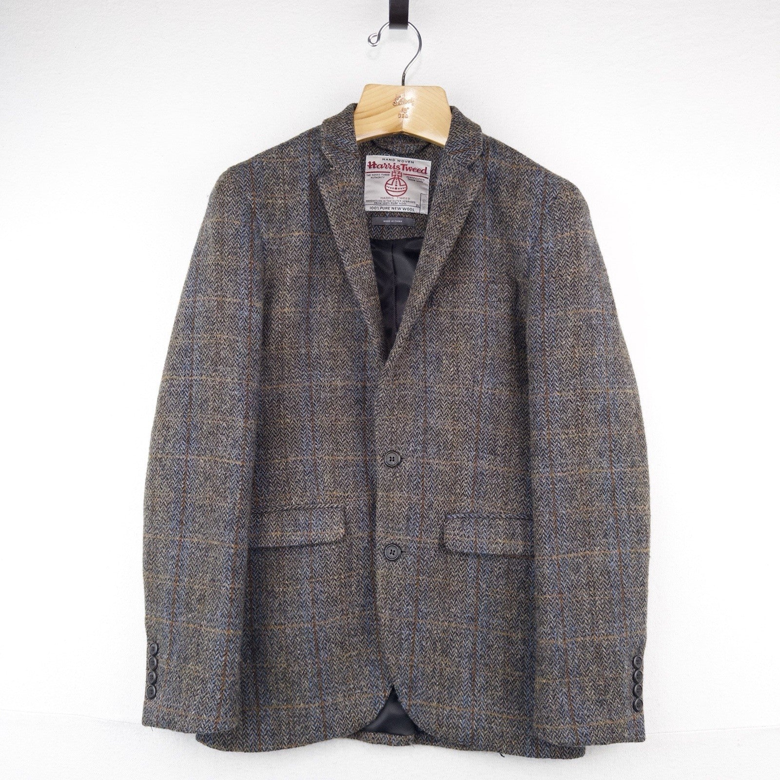 Harris Tweed 100% Pure New Wool Brown Gray Herringbone XS Regular Chest 34”