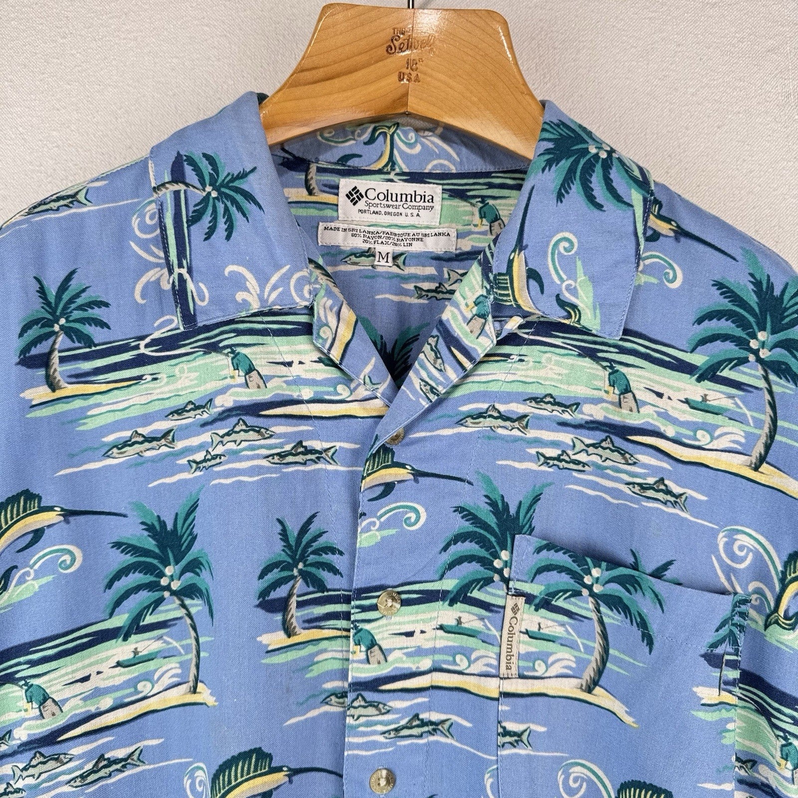 Columbia Sportswear Co. Men’s M Hawaiian Fishing Shirt Blue Rayon