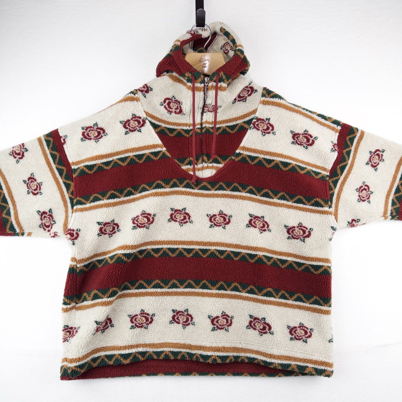 90’s Fleece 1/4 Zip Scuba Hoodie Women’s Large Southwestern Desert Rose Express