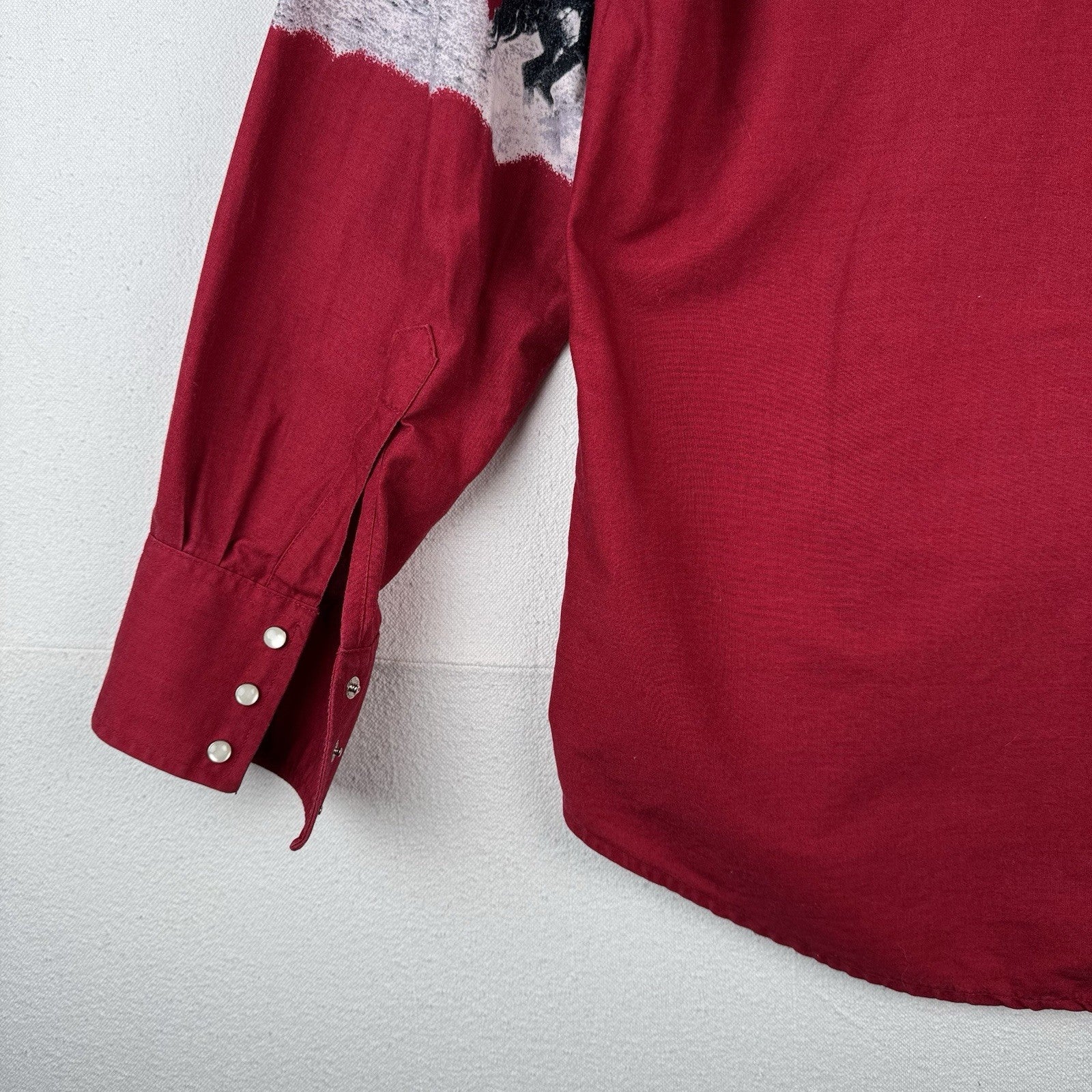 Vtg Wrangler Western Cowboy Print Graphic Pearl Snap Button Shirt Horses XL 46”