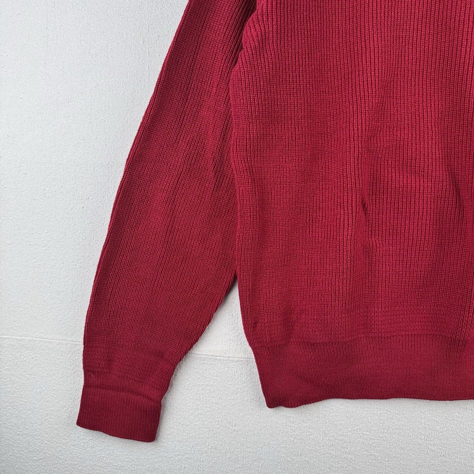 90s Vintage LL Bean Men's Large Red Henley Fisherman Sweater Made In USA