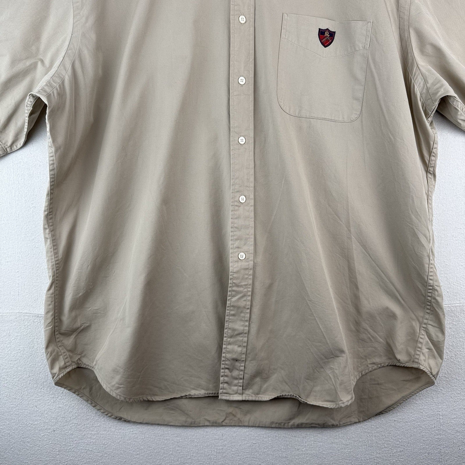 Vtg Ralph Lauren Golf Mens XL Tilden Beige Short Sleeve Button-Down Shirt *Read