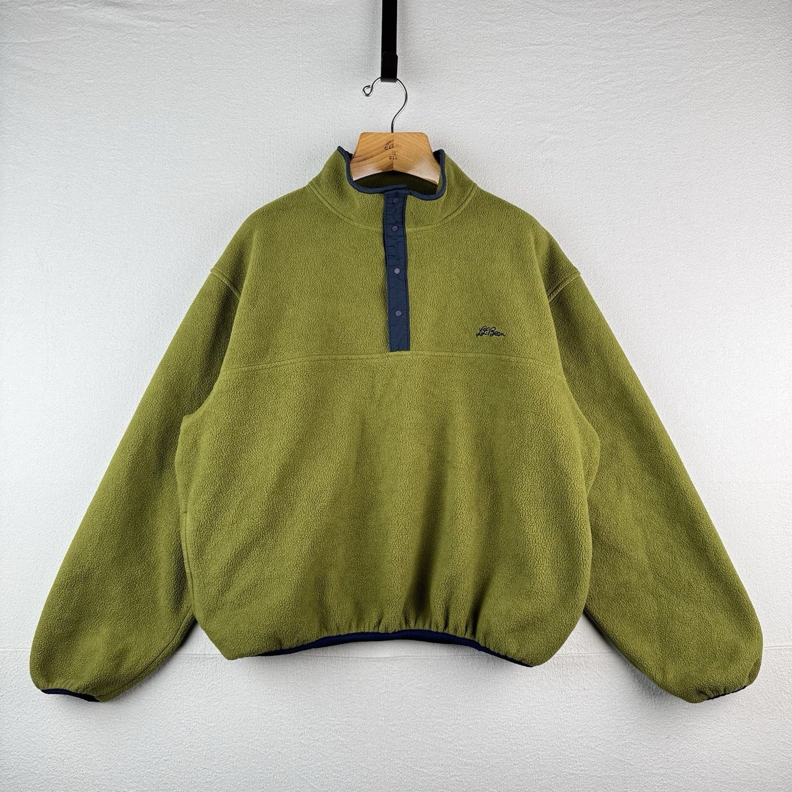 90’s Vtg LL Bean Snap Fleece Pullover Men’s Large Sage Green Jacket Cursive USA