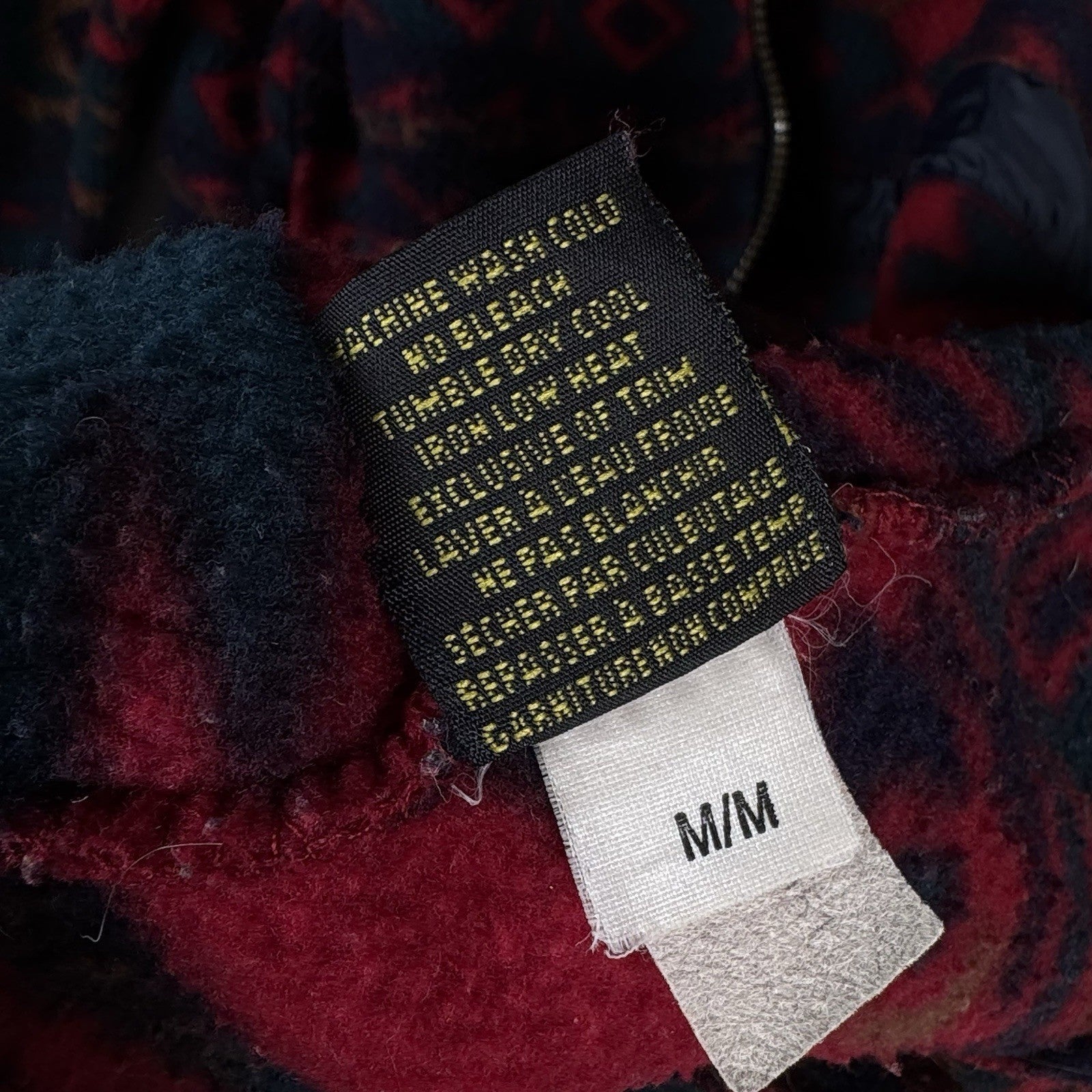 Vintage 90s Southwestern Blanket Fleece Hoodie Full Zip Men’s M Red Blue Baggy