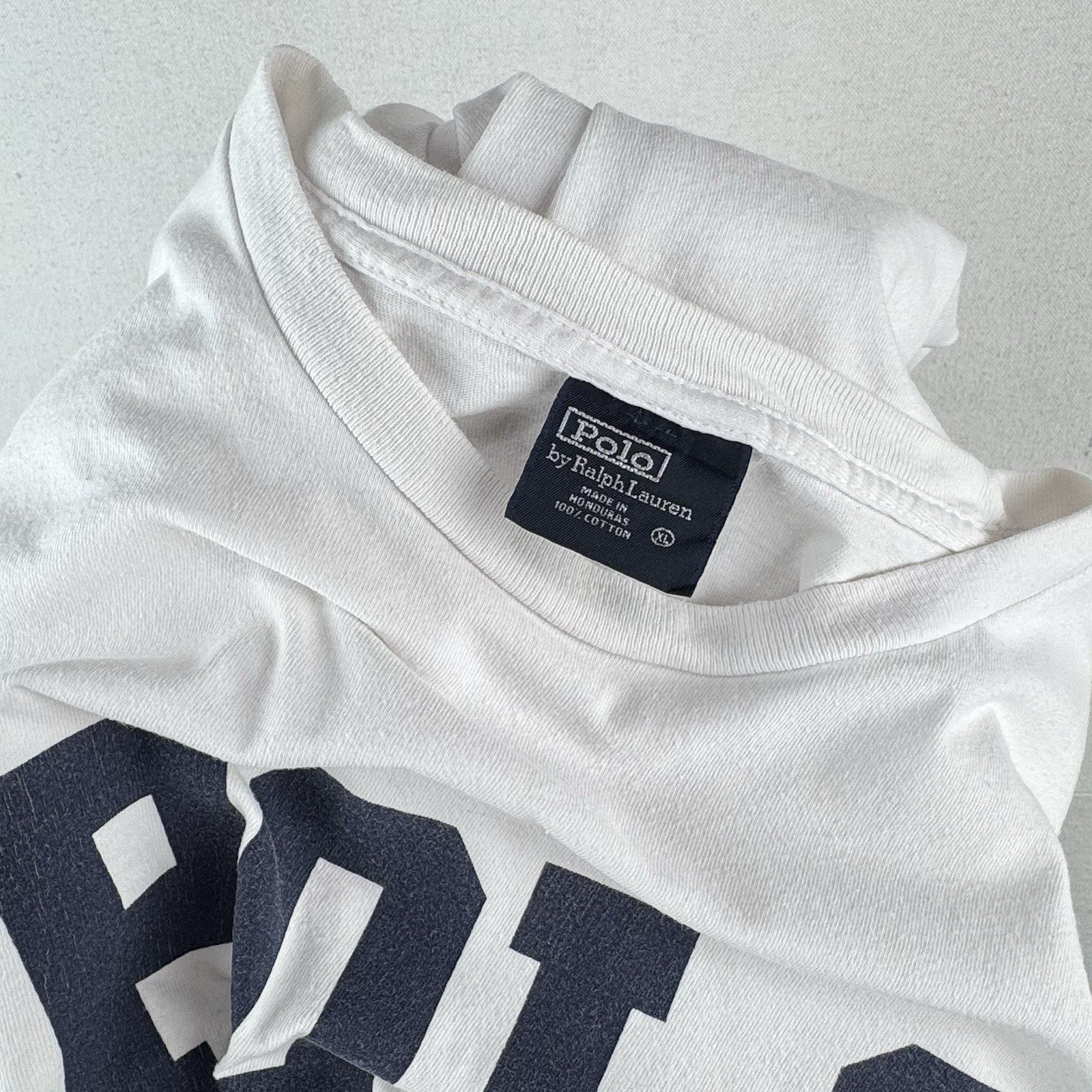 90s Vintage Polo Ralph Lauren T Shirt XL College Spell Out White