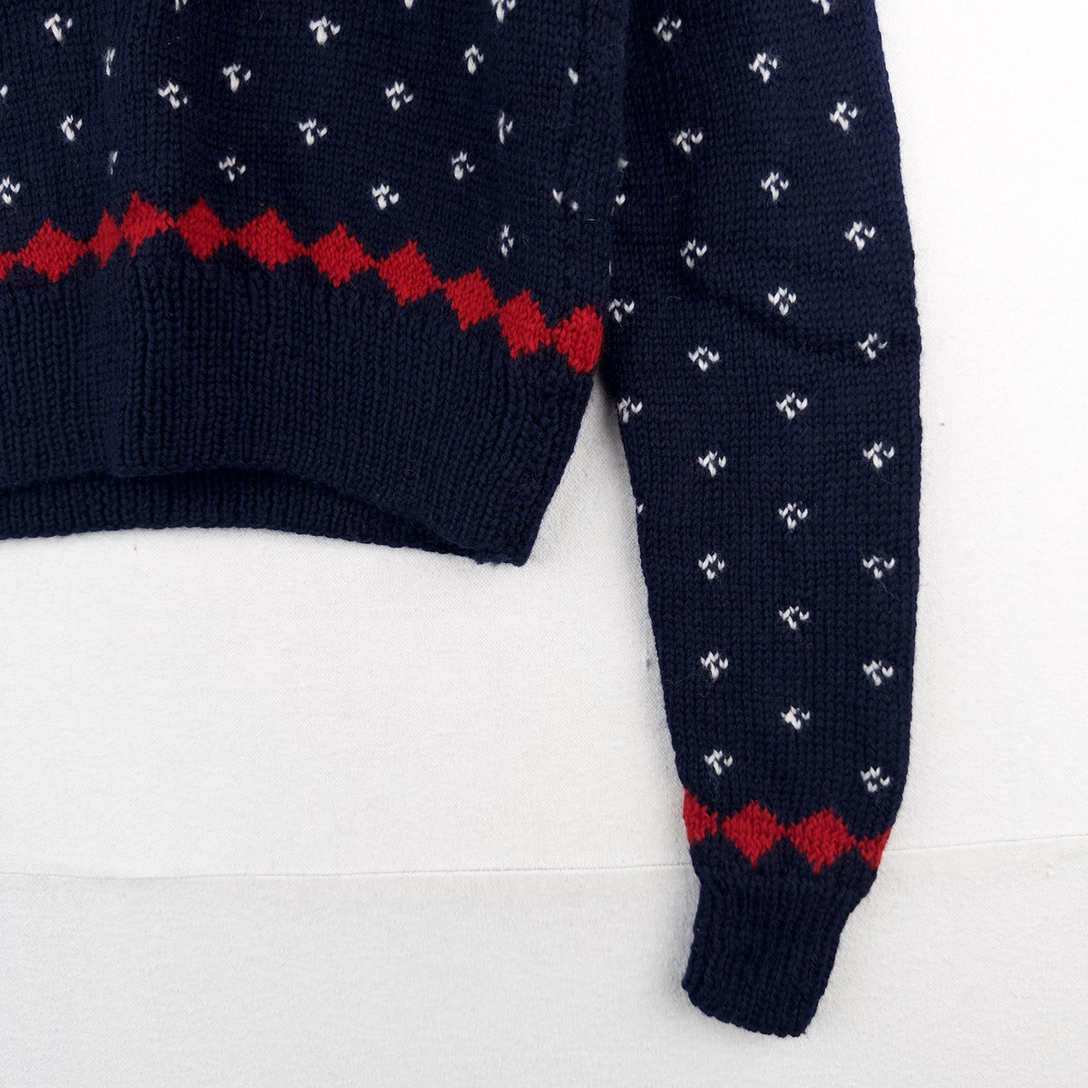50’s Vtg Hand Knit Apres Ski Sweater Skier Blue Red Birds Eye Women’s S