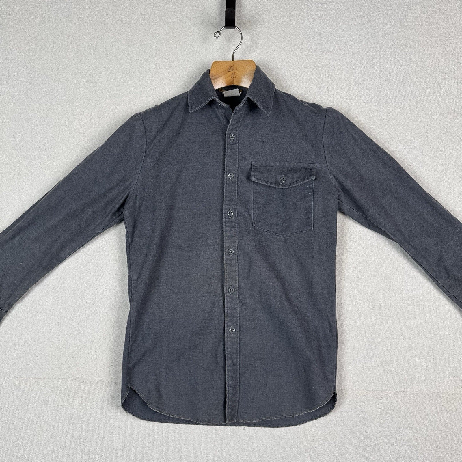 50s 60s True Vintage Ideal Gray Flannel Work Shirt Made In USA Small *Read