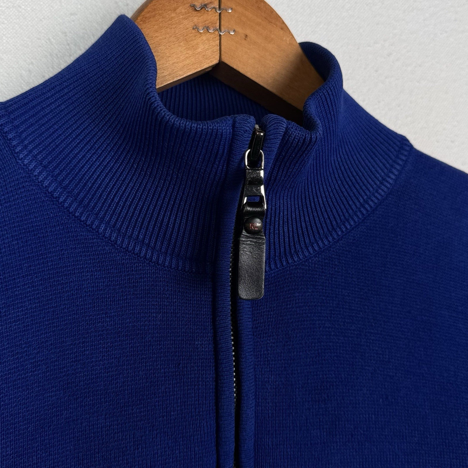 Vintage Polo Ralph Lauren Sweater Mens 2XL Royal Blue Black 1/4 Zip Knit Preppy