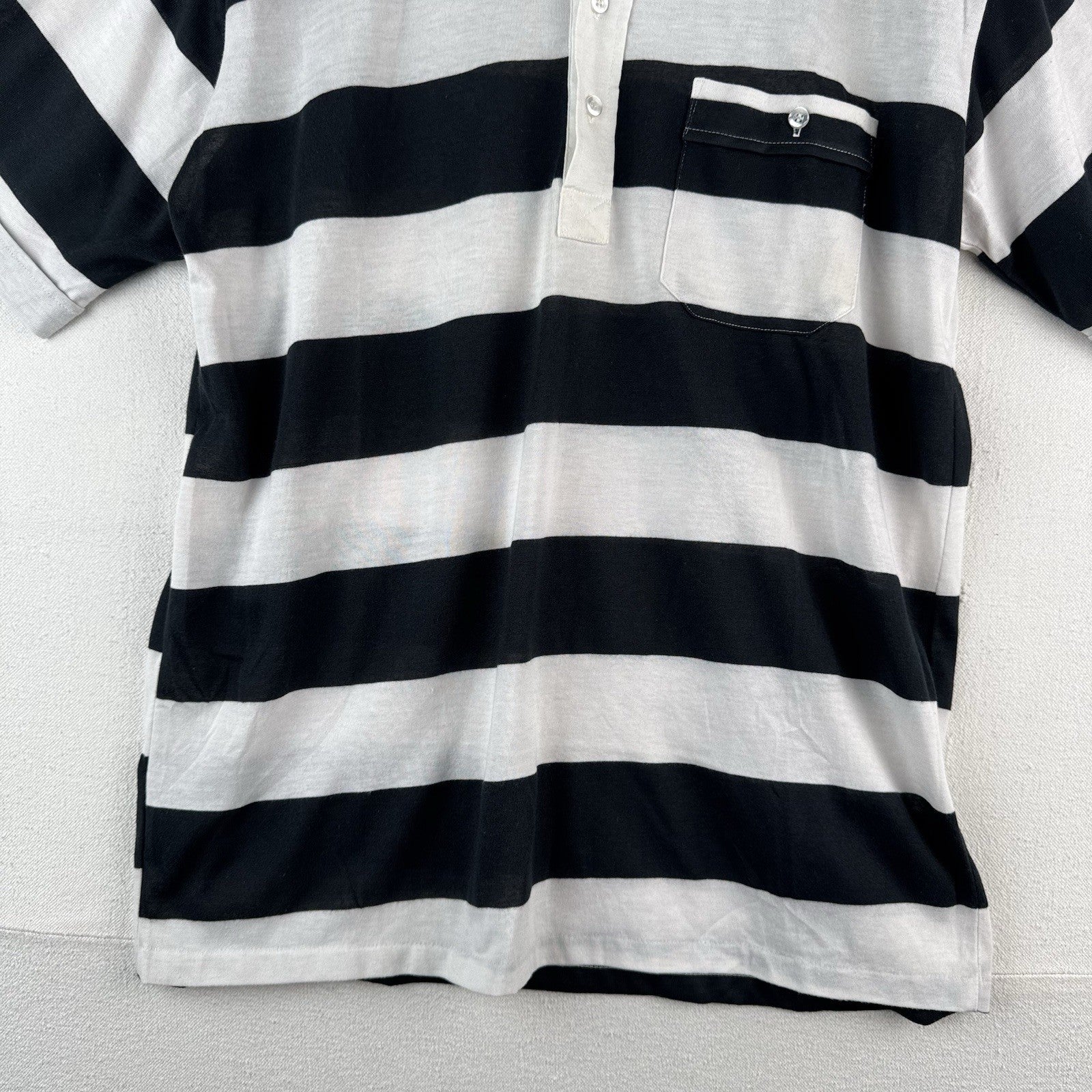 Vtg Jordan Christopher Thin Polo Shirt Men's Medium Stripe Pocket Short Sleeve