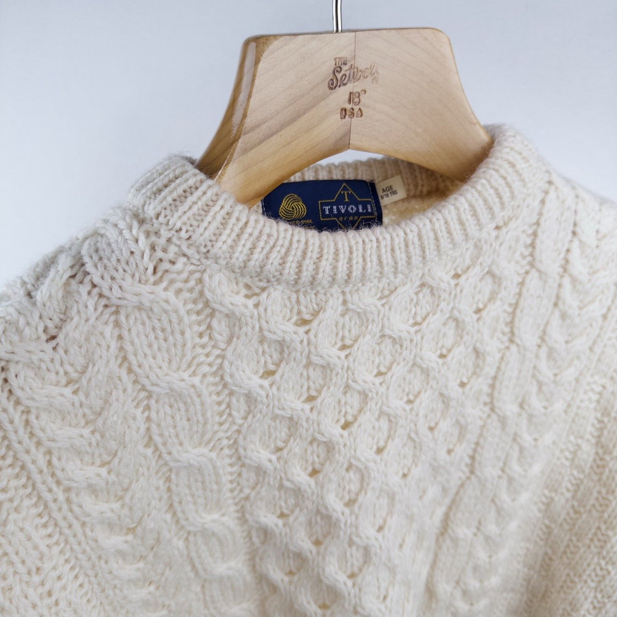 80’s Vtg Tivoli Aran Childs 8/10 Wool Sweater Chunky Cable Knit Fisherman Cream