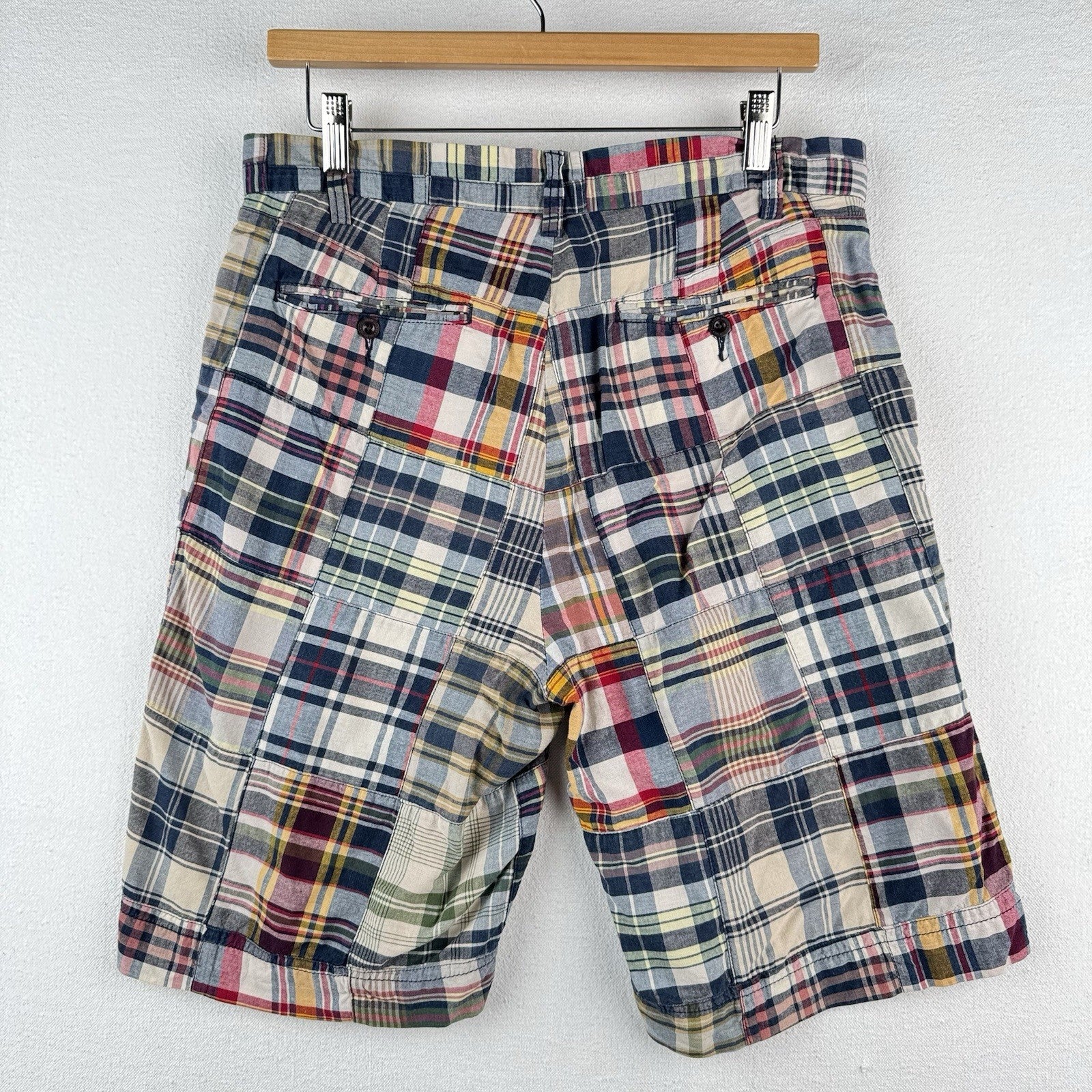 Vintage Polo Ralph Lauren Madras Plaid Shorts Mens 32 Patchwork 7”