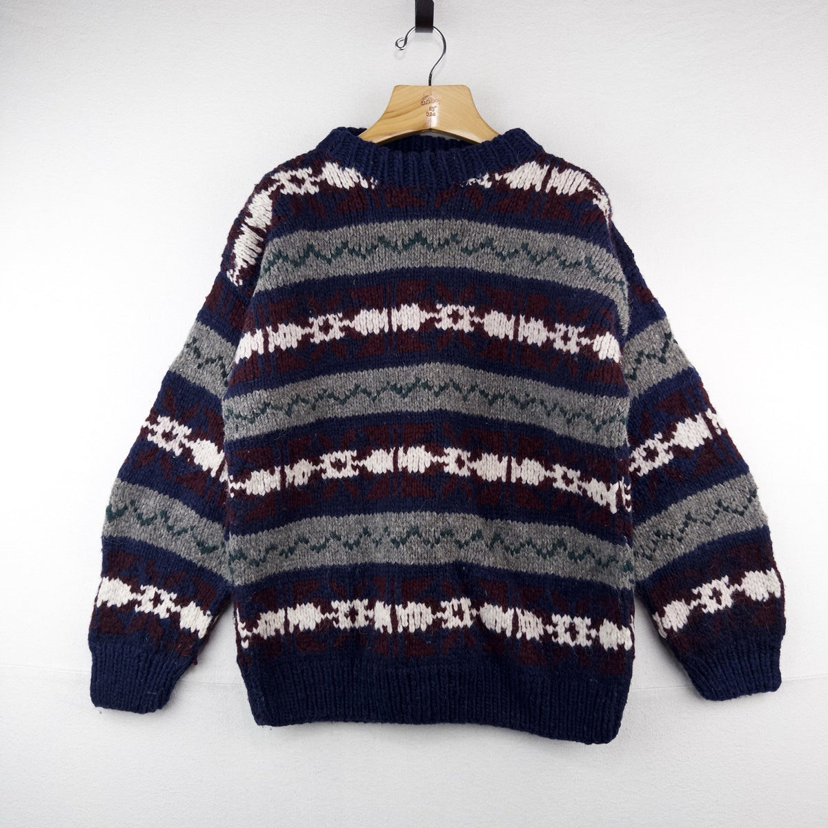 Vintage Otavalo Native American Ecuador Sweater Large 44” Hand Knit Wool Heavy