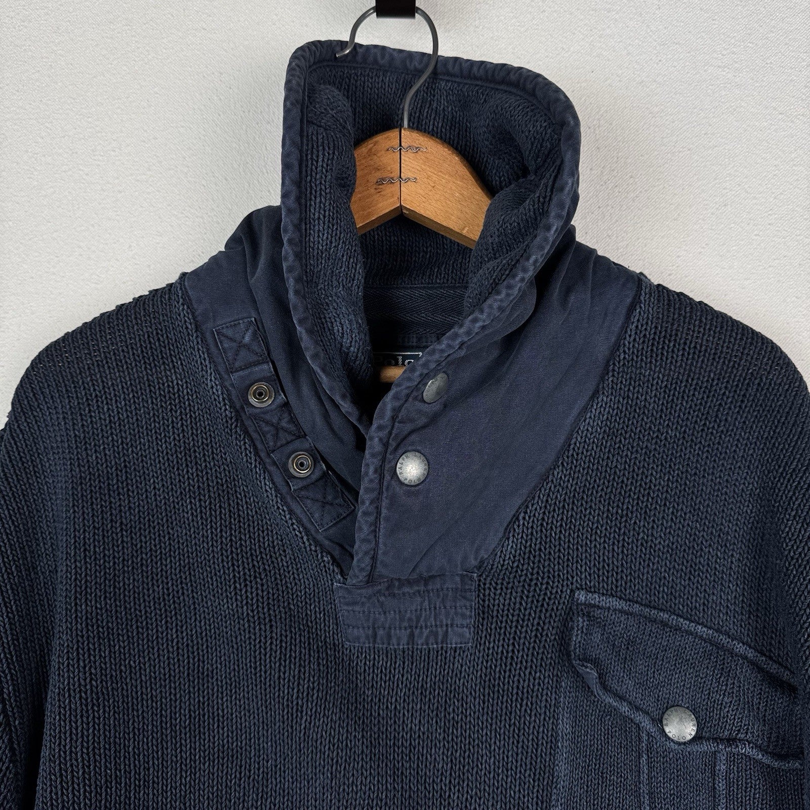 Vintage Polo Ralph Lauren Shawl Collar Sweater Men’s XL Blue Linen Cotton Blend