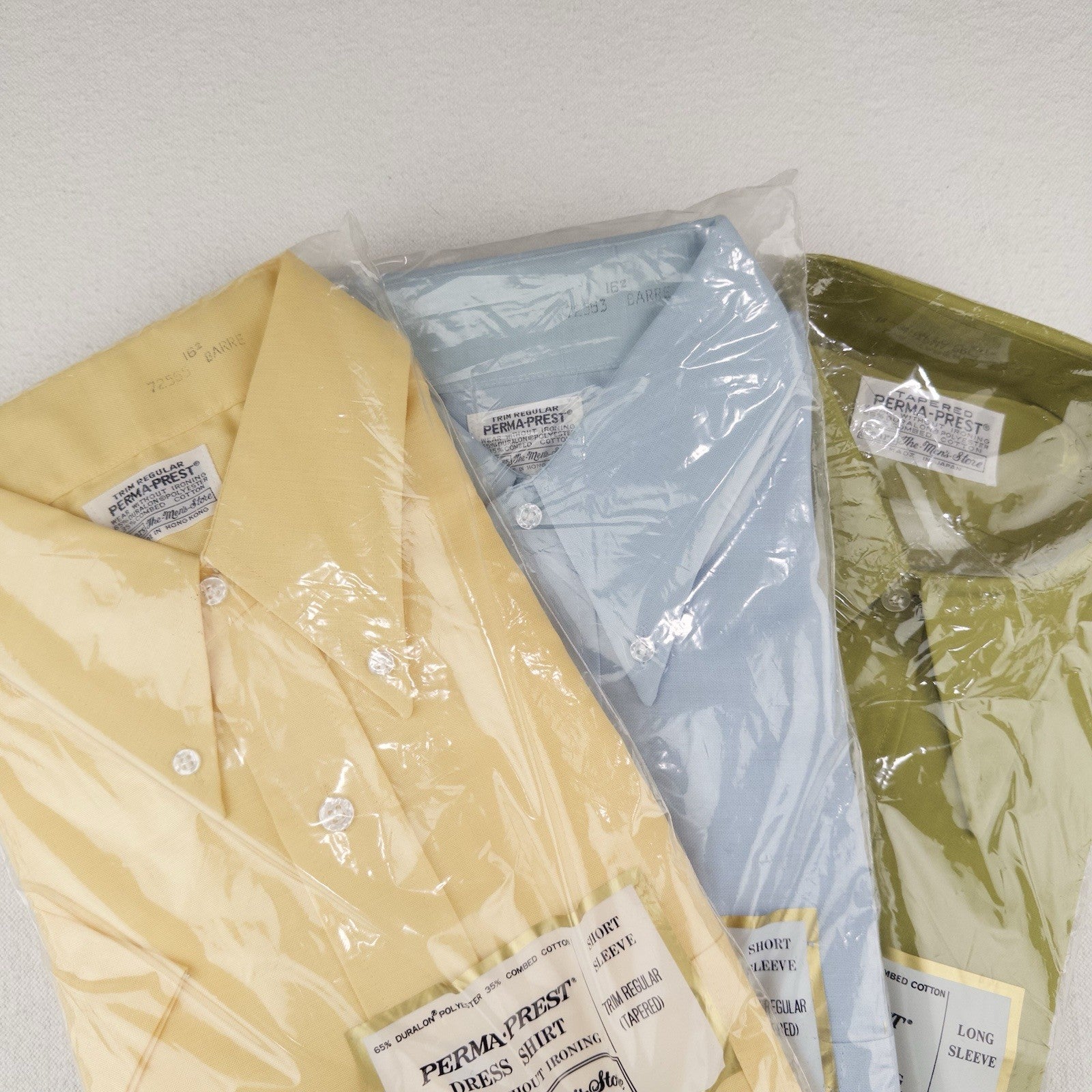 70s Vtg 3pk Sears PermaPrest Dress Shirts L 16.5 Yellow Blue Green Deadstock USA