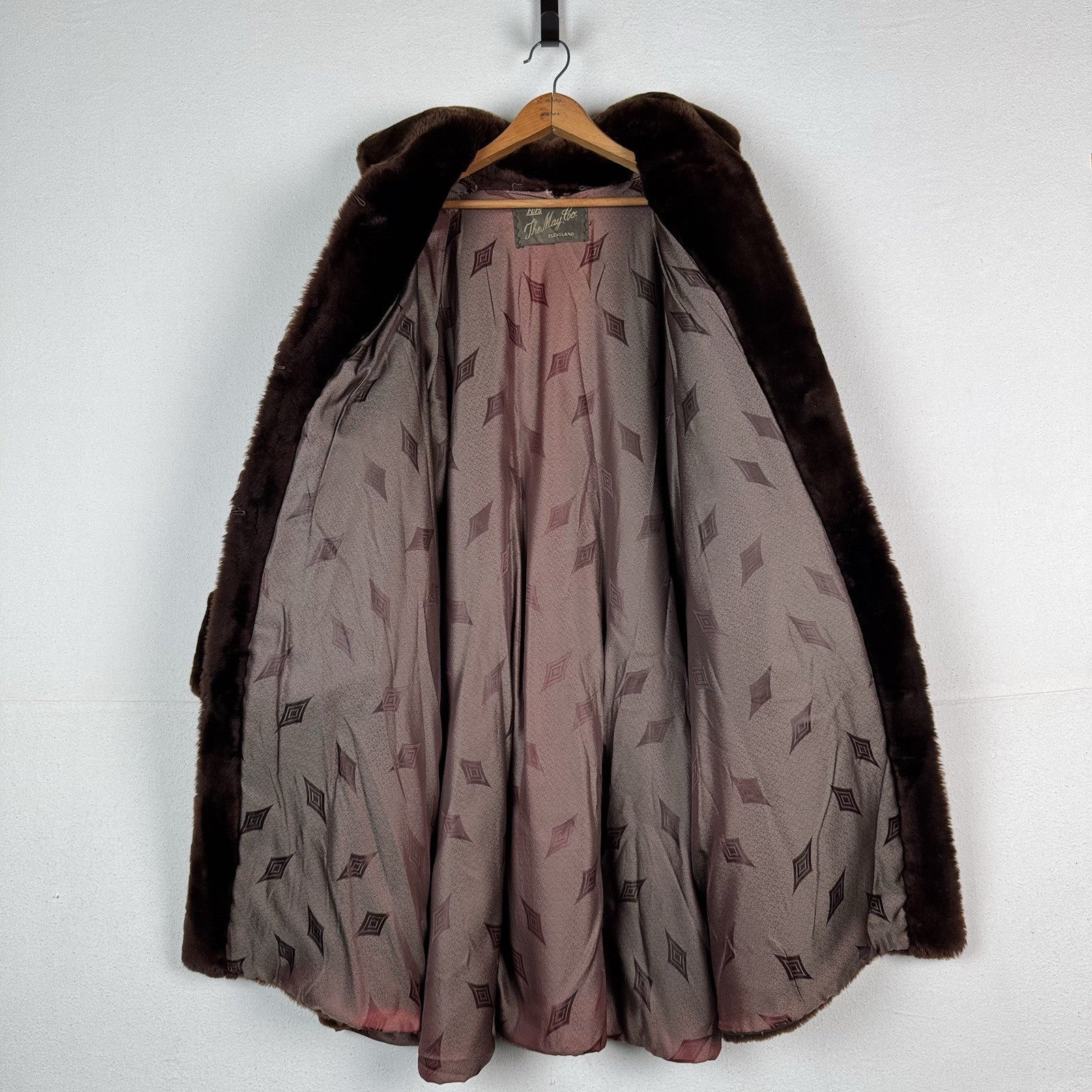 Vintage 50’s 60’s May Company Brown Mouton Lamb Fur 40" Swing Coat Size 10 *Read