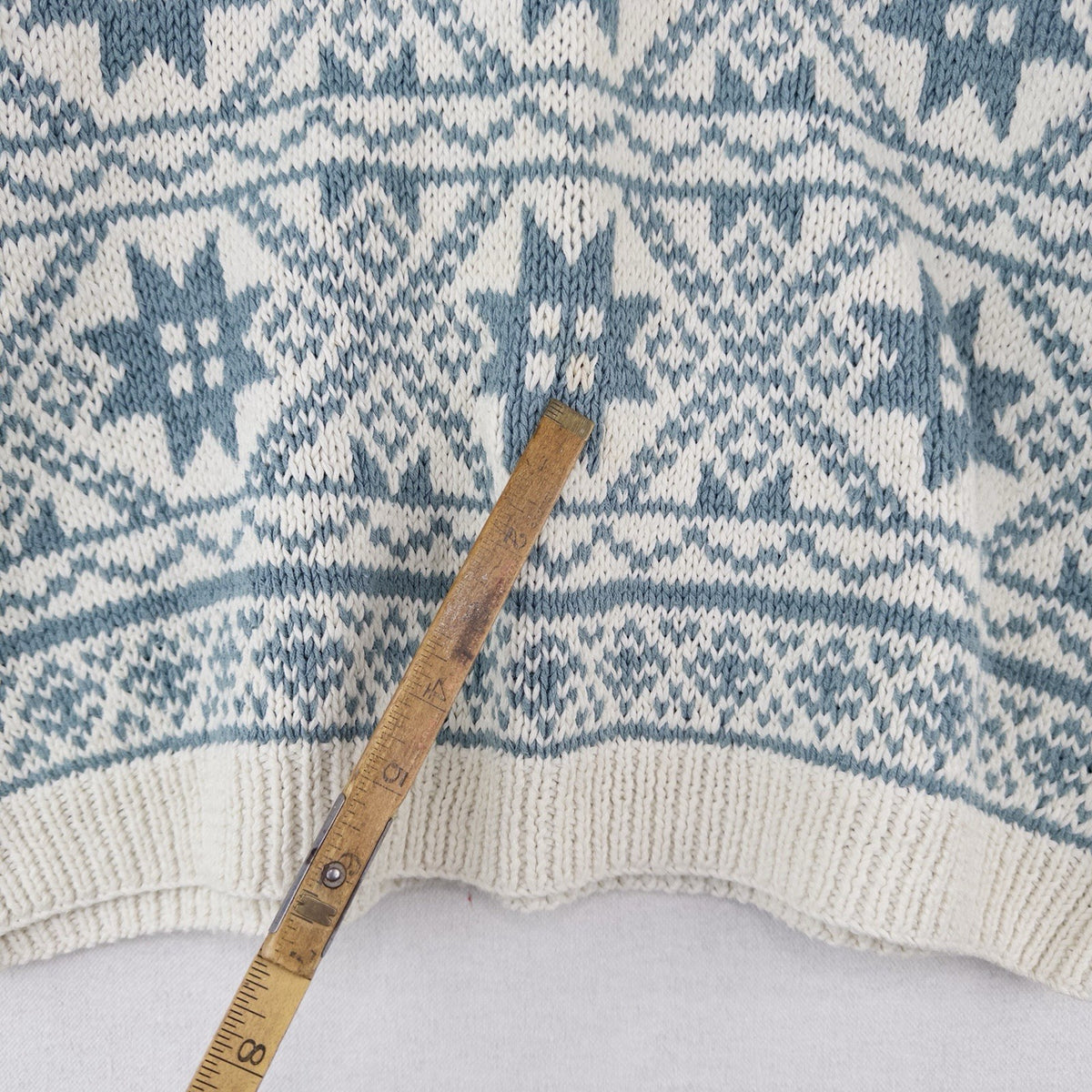 80’s Vtg LL BEAN Women's L Nordic Ramie Blend Knit Blue Cream Snowflake Sweater