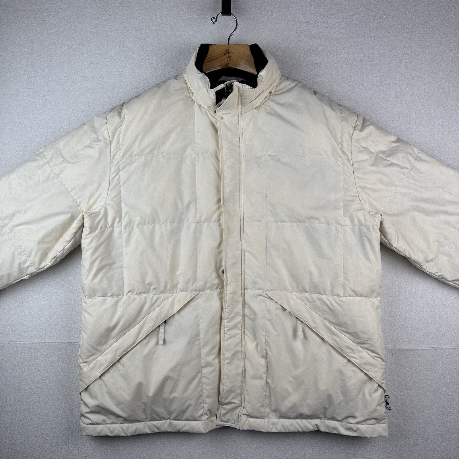 90’s Vtg Polo Ralph Lauren Mens 2XL Down Puffer Cream Ski Jacket Stowaway Hood