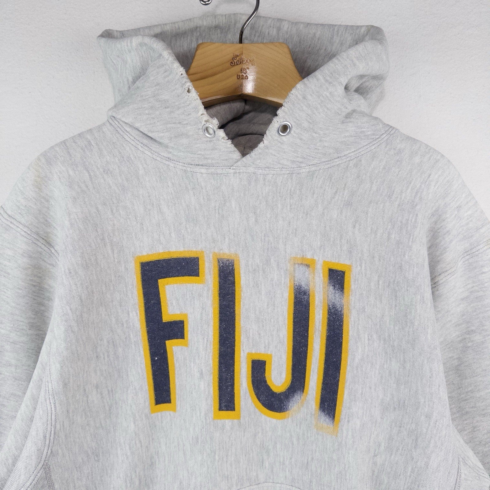 80s MacGregor Sand Knit FIJI Phi Gamma Delta Gray RW Hoodie Sweatshirt L USA