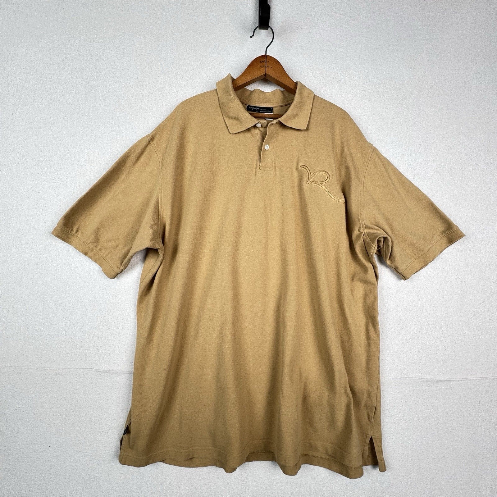 Rocawear Polo Mens 2XL Tan Big Embroidered Logo 00s Streetwear Y2K
