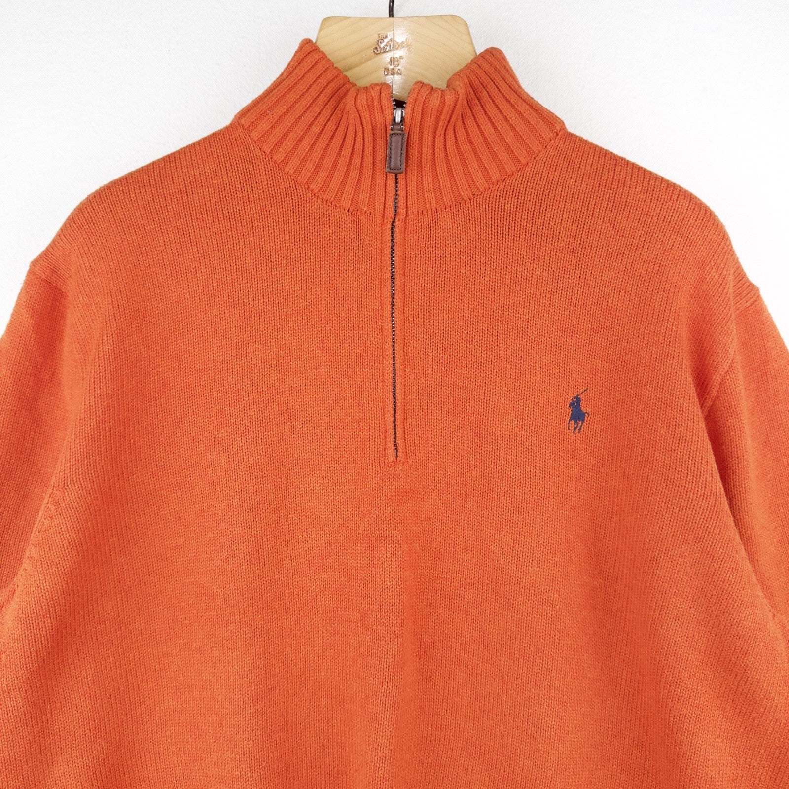 Polo Ralph Lauren Men’s XL Orange Cotton Quarter Zip Pullover Sweater