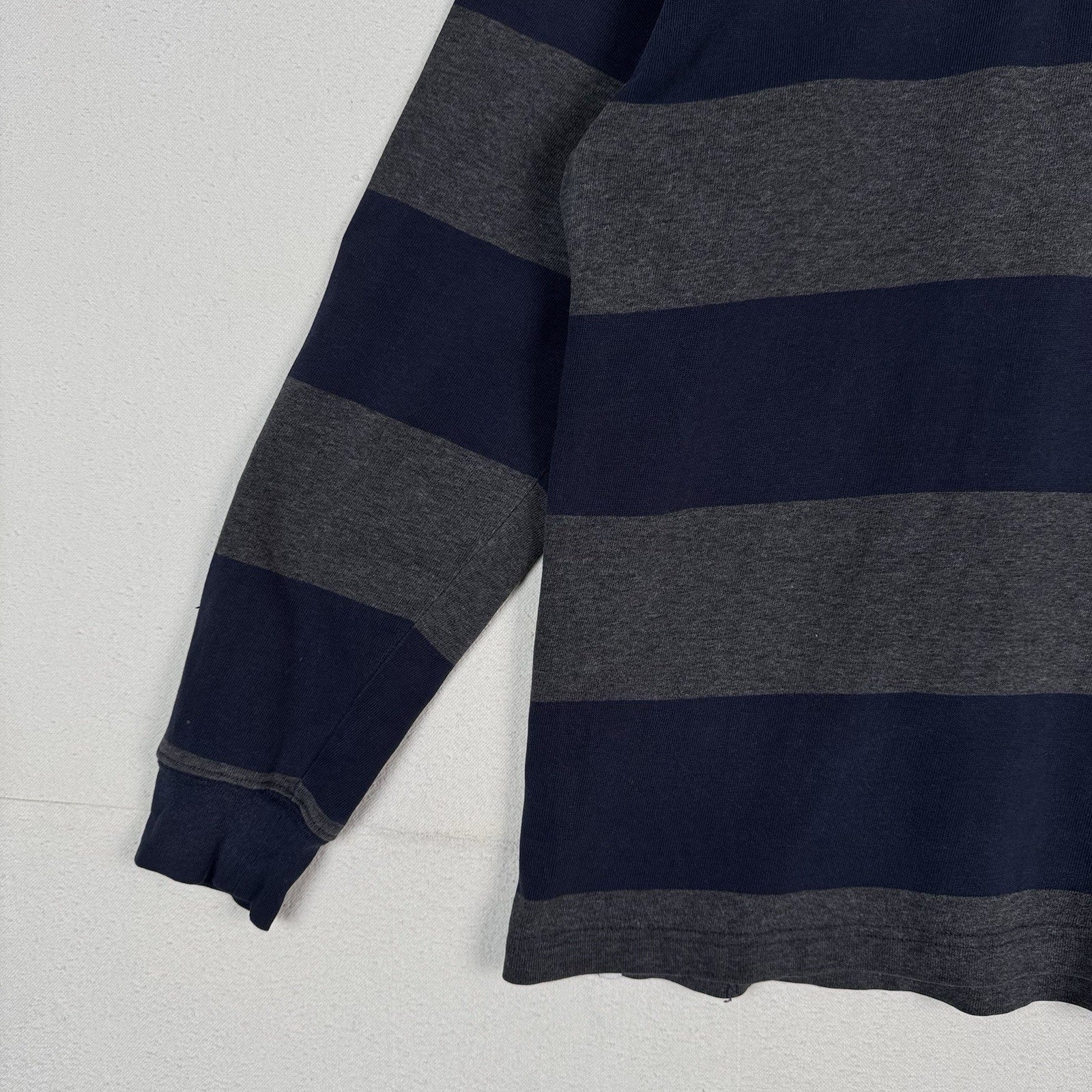 Brooks Brothers Rugby Shirt Men's Medium Blue Gray 346 Striped Polo *Distressed