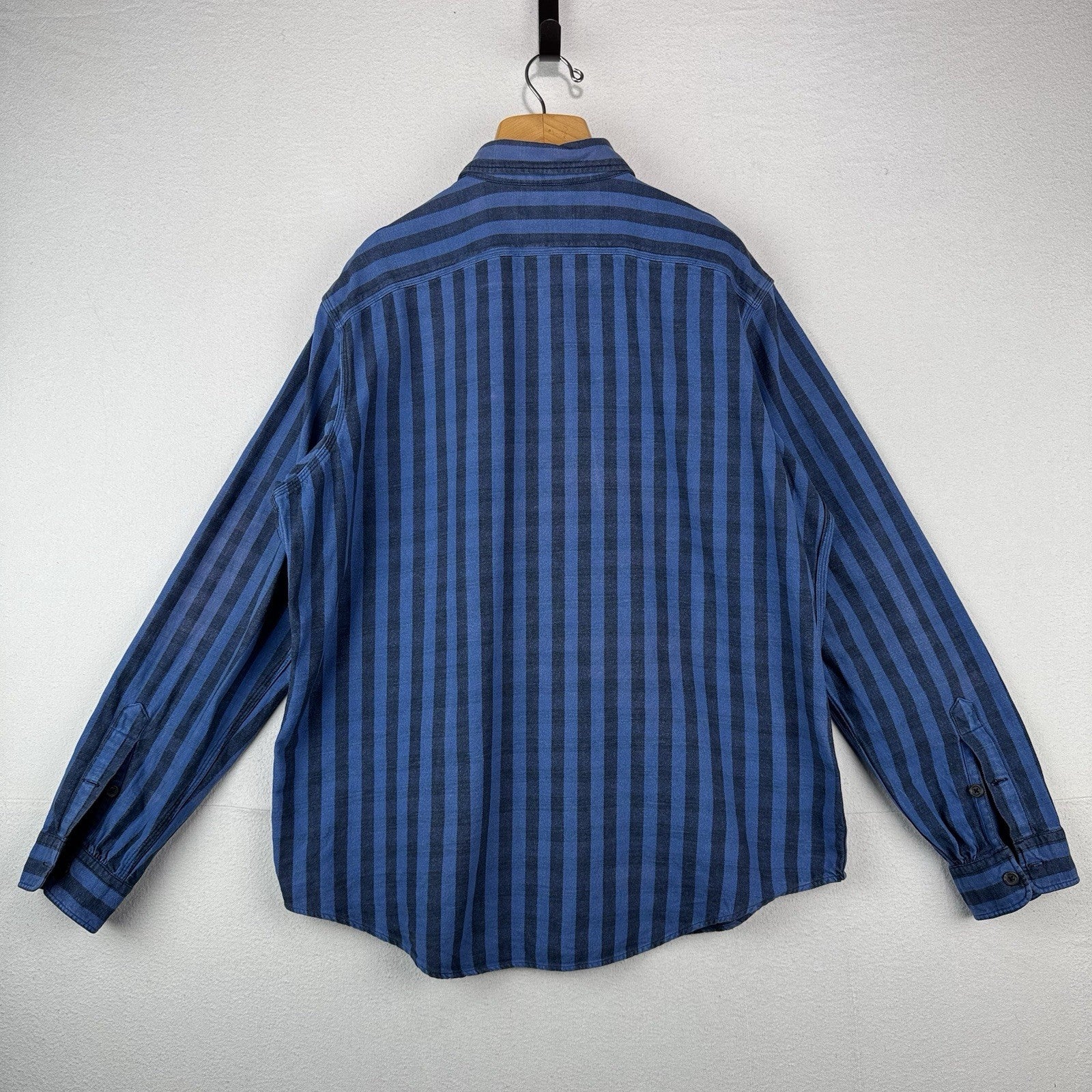 90’s Vtg Polo Ralph Lauren Indigo Blue Stripe Men’s 2XL Heavyweight Shirt *Read