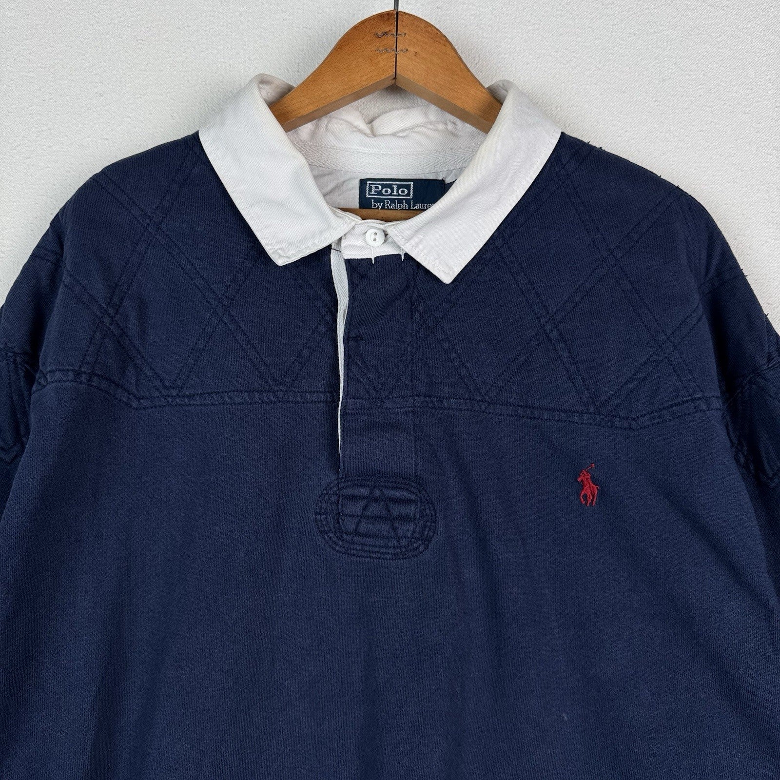 Polo Ralph Lauren Rugby Shirt 4XLB 4XL Big Blue Quilted Shoulder Elbow Patch