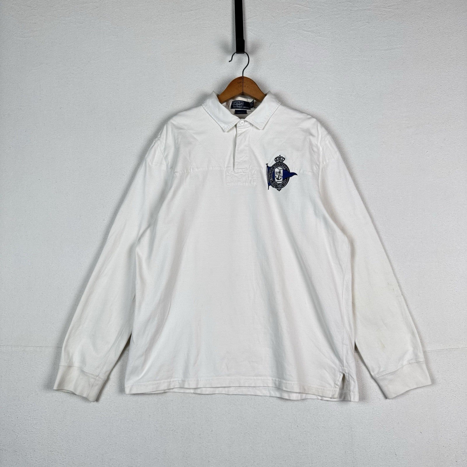 Vtg Polo Ralph Lauren Nautical Crest Quilted Elbow Pads Rugby Shirt Mens XL