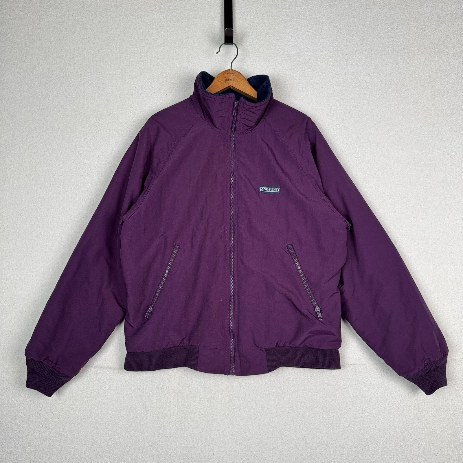 Vintage Lands End Squall Bomber Jacket Men’s M Purple Fleece Lined Made In USA