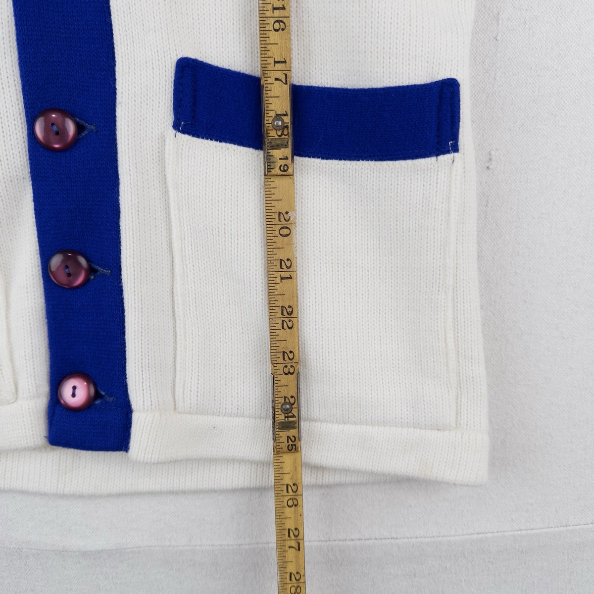60’s Vtg Champion Letterman Cardigan Sweater Red White Blue 32” Youth M (10-12)
