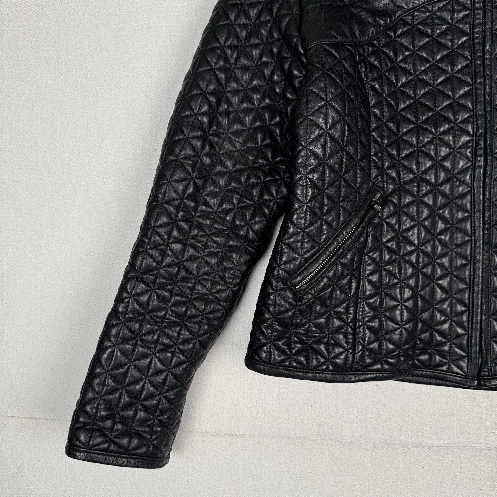 Baby Phat Vintage Genuine Leather Zip Black Quilted Biker Jacket Size XL *Read