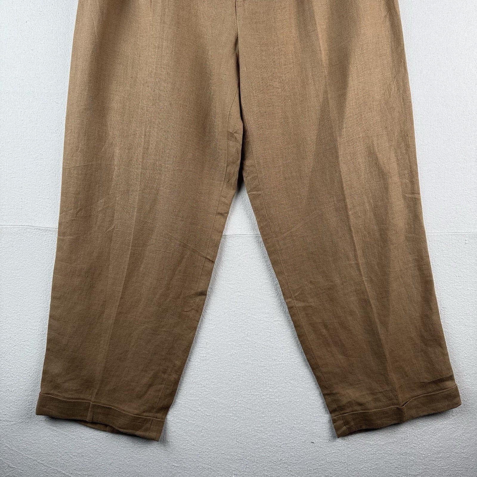 Vtg Polo Ralph Lauren Brown 100% Linen Pleated Cuffed Dress Pants Fits 30x27