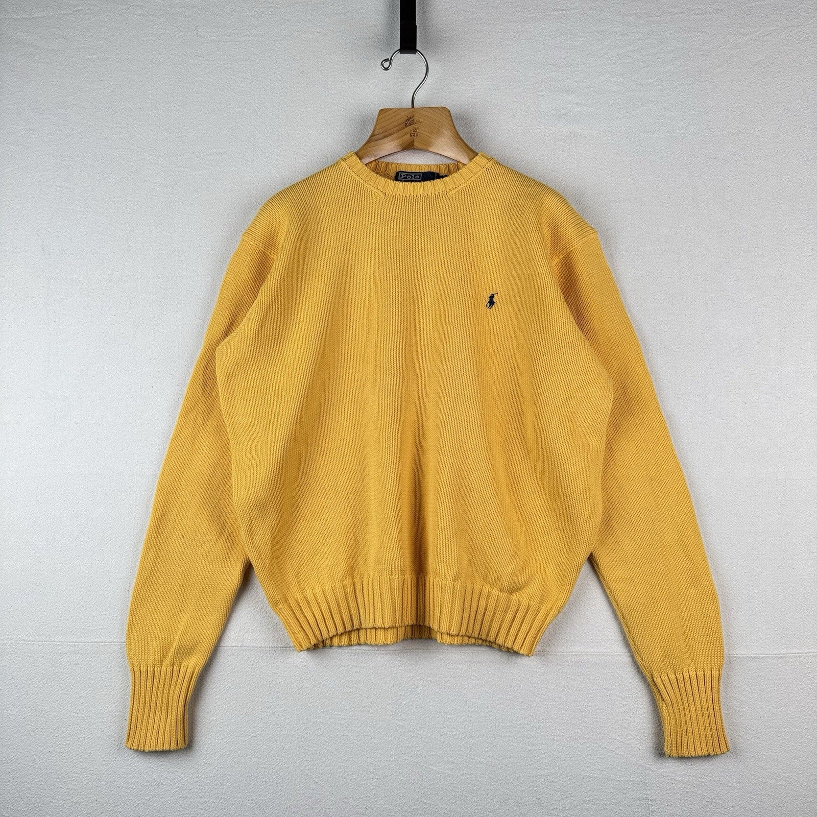 90’s Vintage Polo Ralph Lauren Sweater Men’s Large Yellow Knit Cotton *Read